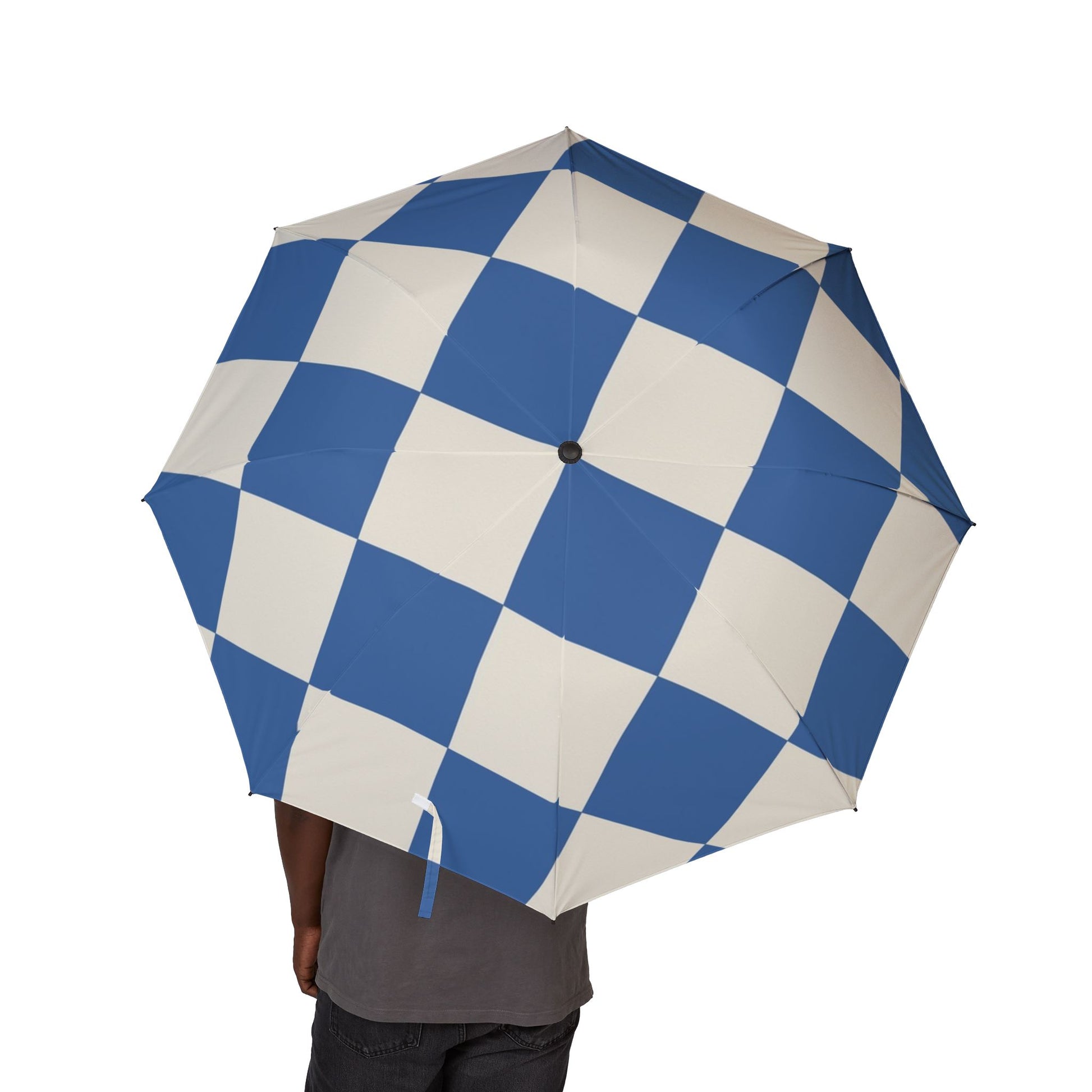 Checkerboard Blue Semi-Automatic Foldable Umbrella, Artsulli - Art is Long, Life is Short, Accessories, , , , , , , 