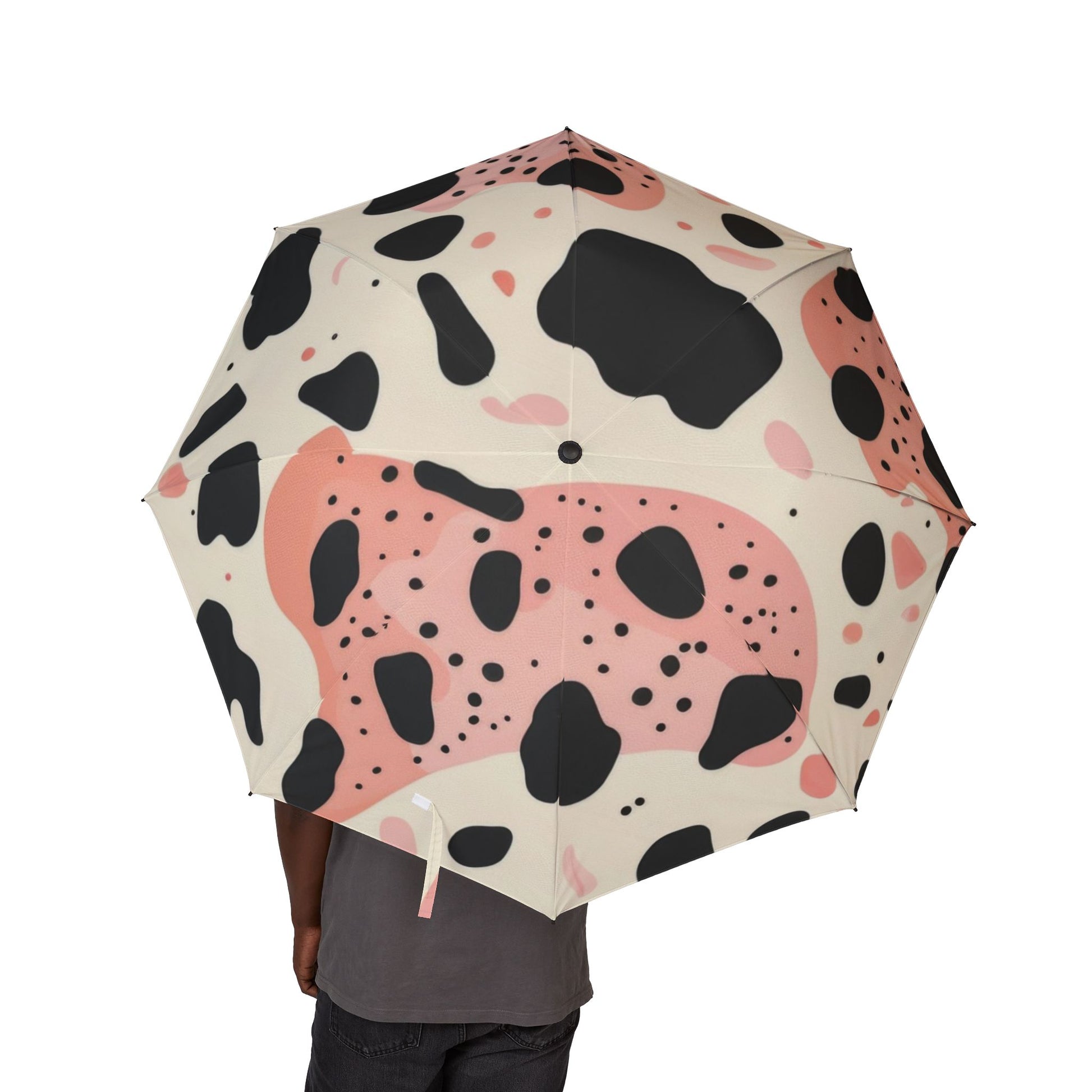 Organic Cow Print Cream and Pink Semi-Automatic Foldable Umbrella, Artsulli - Art is Long, Life is Short, Accessories, , , , , , , 