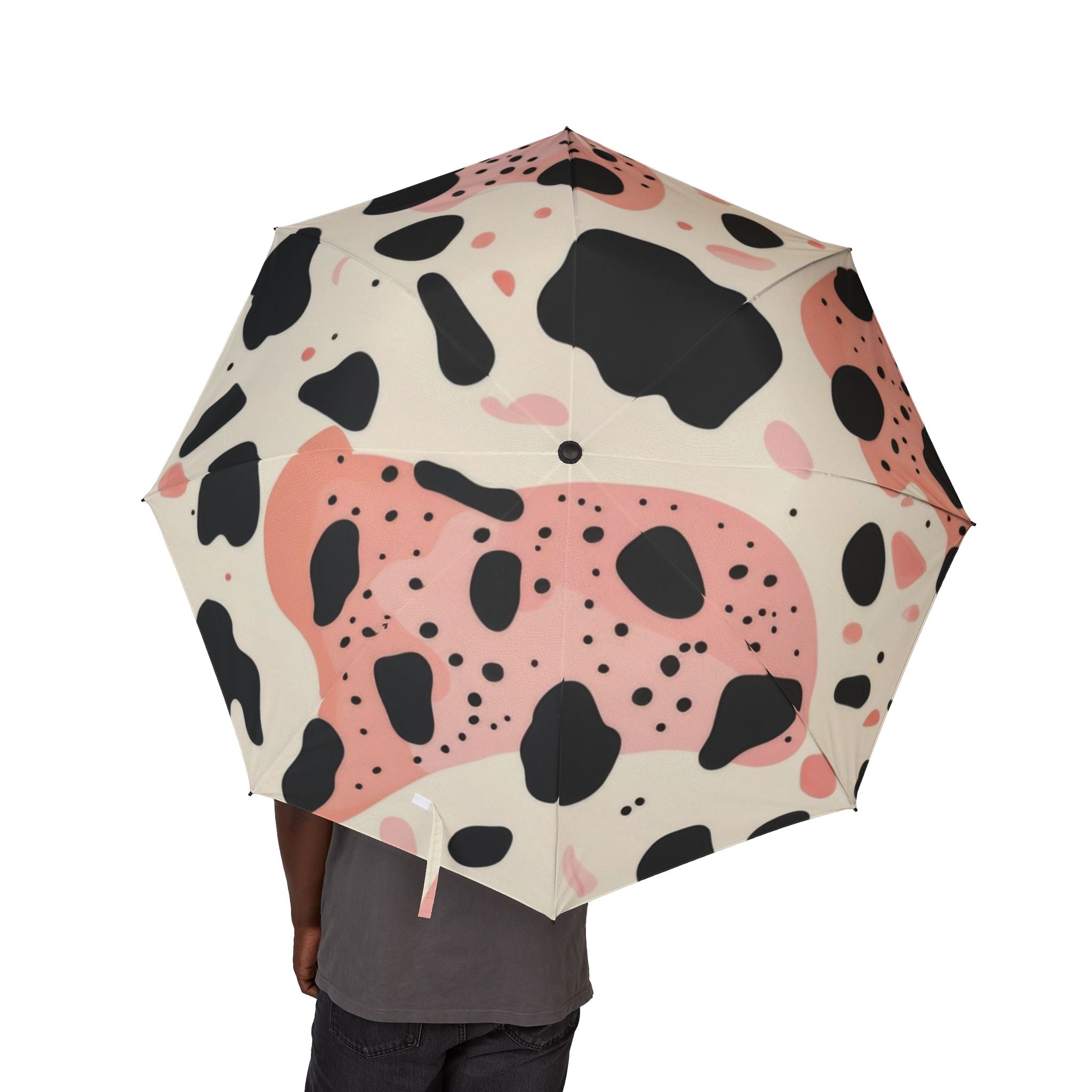 Organic Cow Print Cream and Pink Semi-Automatic Foldable Umbrella, Artsulli - Art is Long, Life is Short, Accessories, , , , , , , 