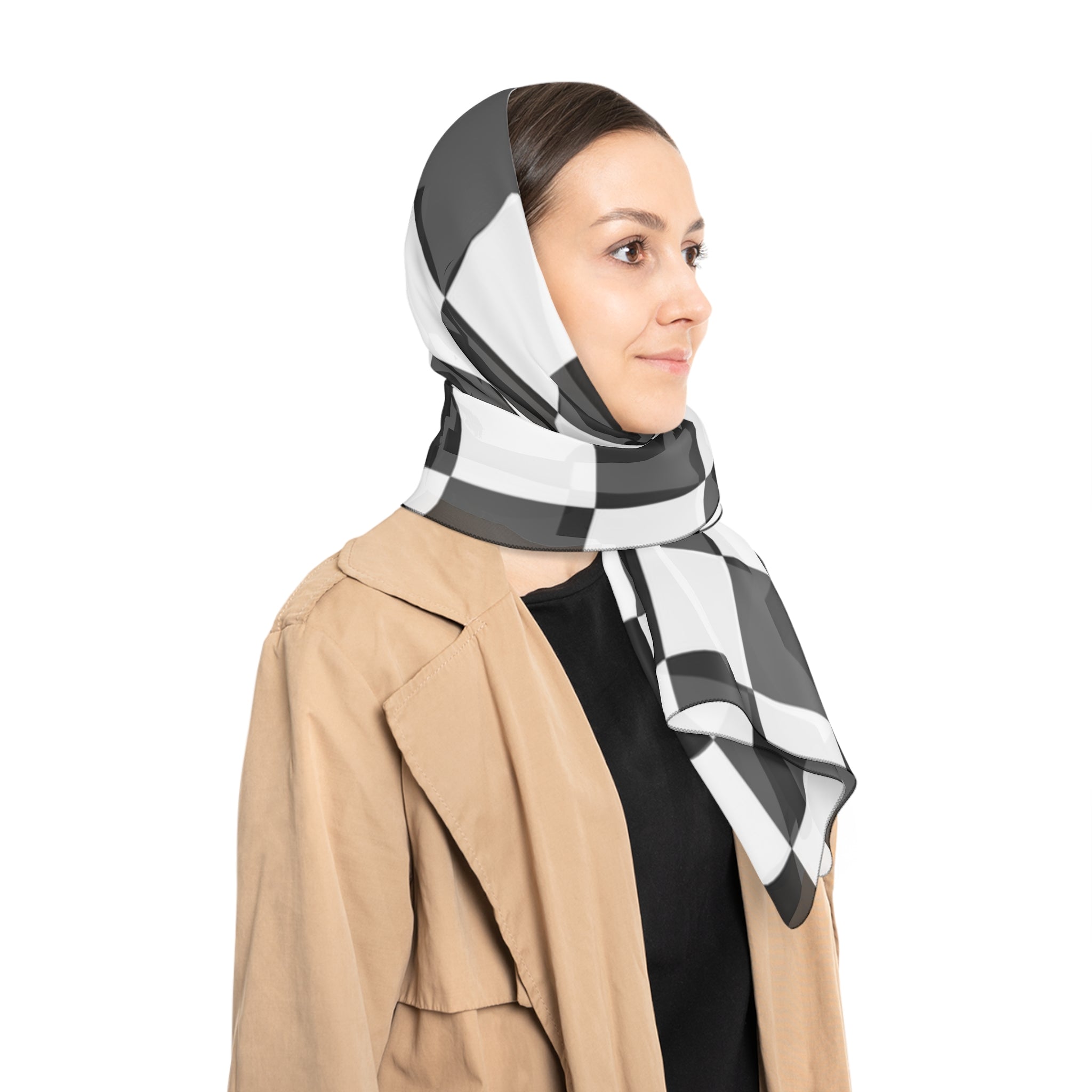 Checkerboard White and Black Poly Scarf, Artsulli - Art is Long, Life is Short, Accessories, , , , , , , 