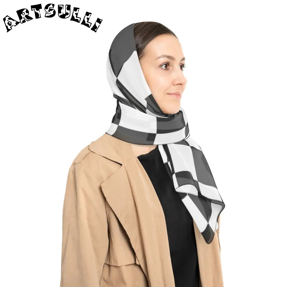 JAKKOUTTHEBXX Checkerboard White and Black Poly Scarf JAKKOUTTHEBXX