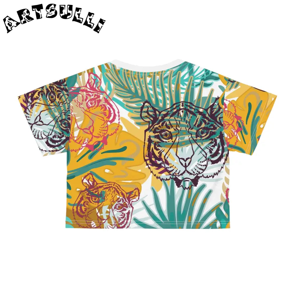 JAKKOUTTHEBXX Tropical Jungle Tigers Brown and Green Crop Tee (AOP)