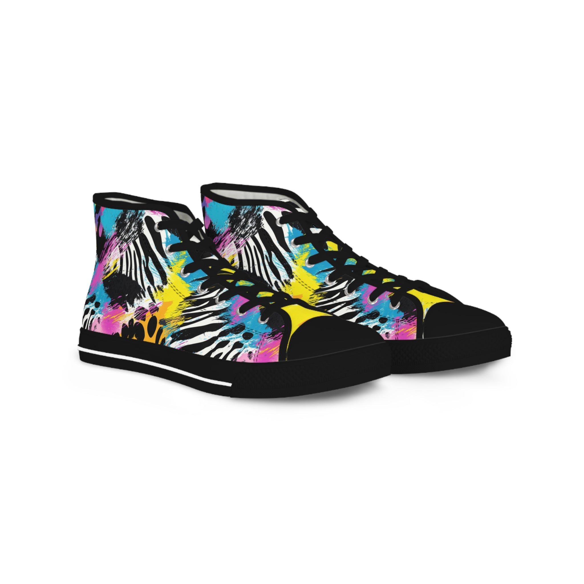 Zebra Stripes x Leopard Print x Paint Splatter Multi-Color Men's High Top Sneakers, Artsulli - Art is Long, Life is Short, Shoes, Size, US 5, Color, Black sole, , , 17837146402765