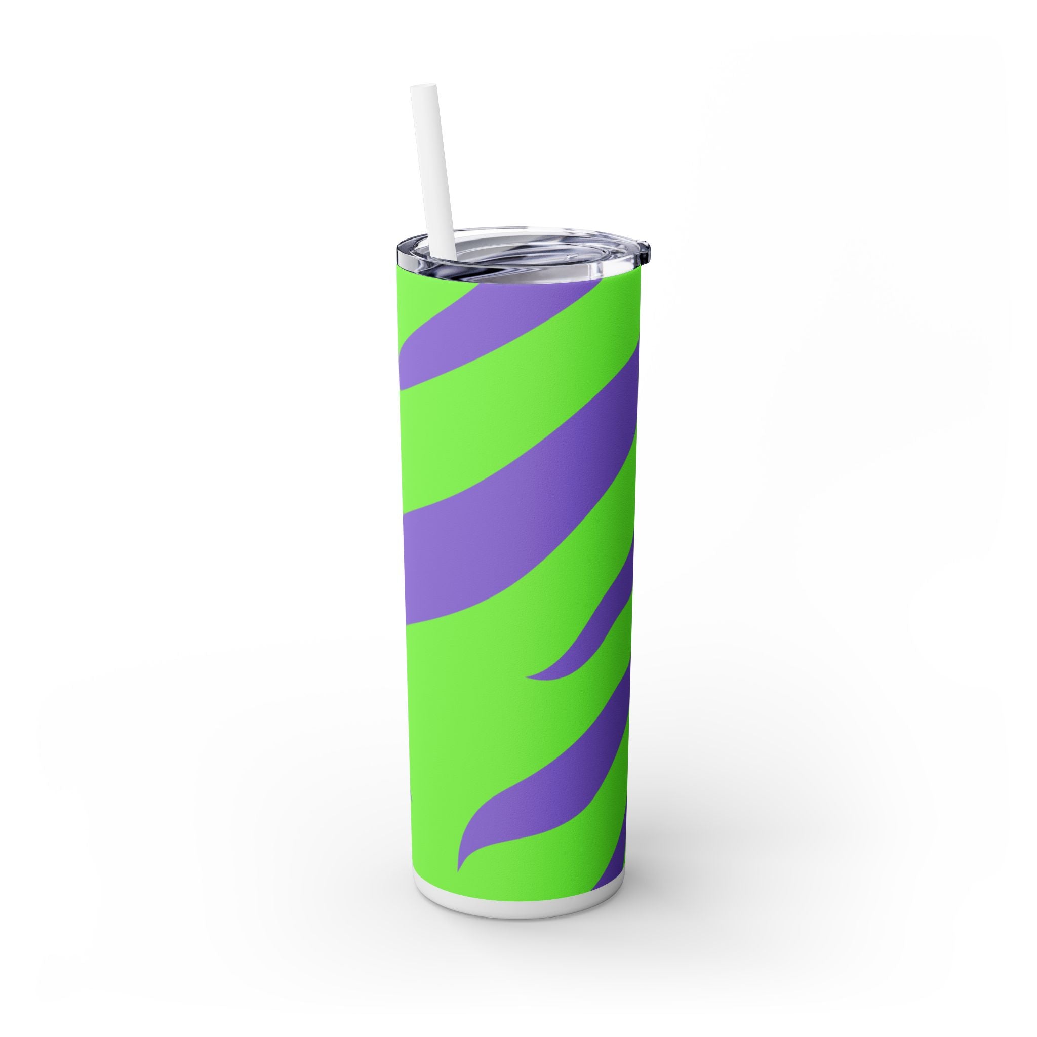 Tyrannosaurus Print Green and Purple Skinny Tumbler with Straw, 20oz, Artsulli - Art is Long, Life is Short, Mug, , , , , , , 