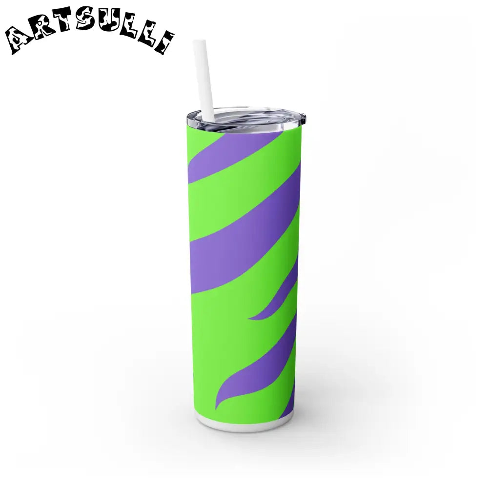 JAKKOUTTHEBXX Tyrannosaurus Print Green and Purple Skinny Tumbler
