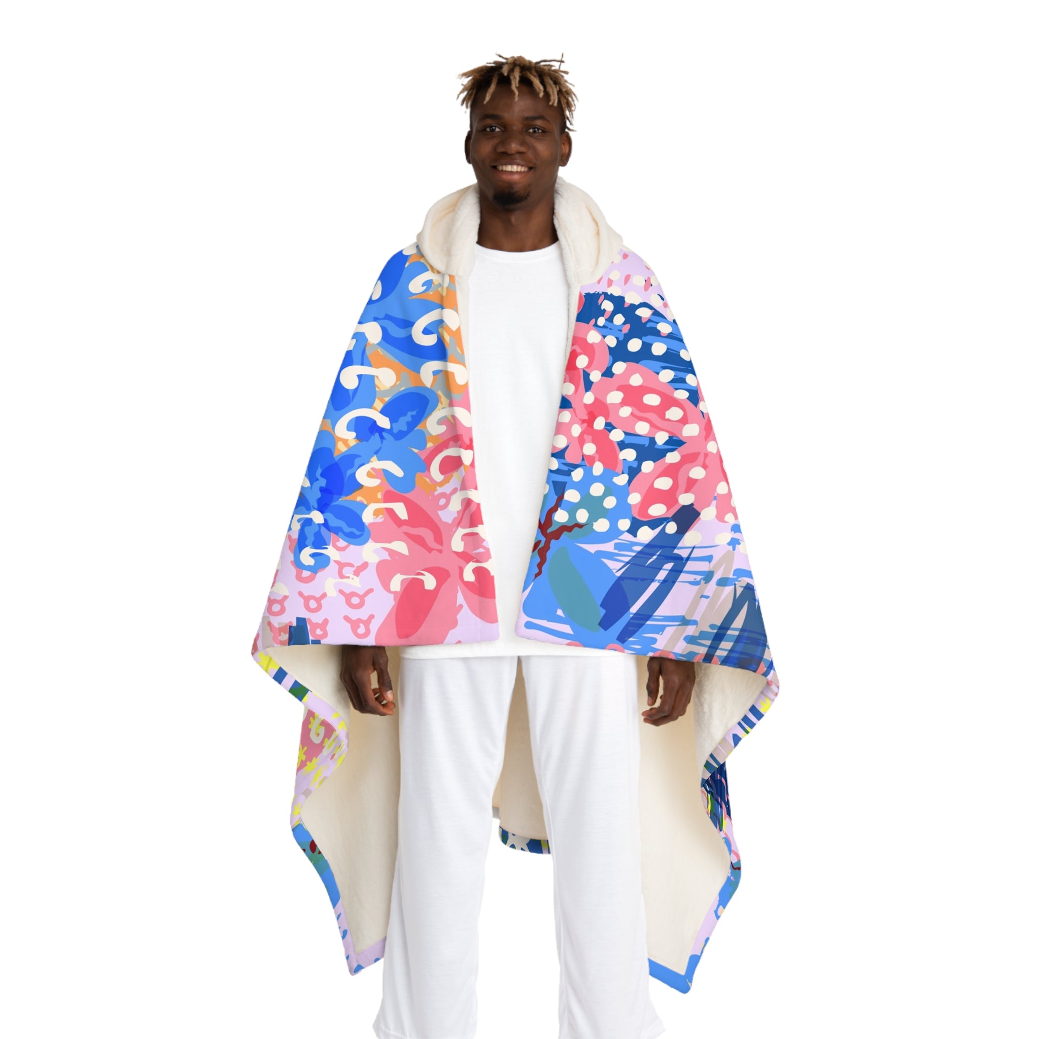 Copy of Flowers x Doodles x Hearts II Multi-Color Hooded Sherpa Fleece Blanket, Artsulli - Art is Long, Life is Short, All Over Prints, Size, One size, Color, Cream, , , 93665747739809879211