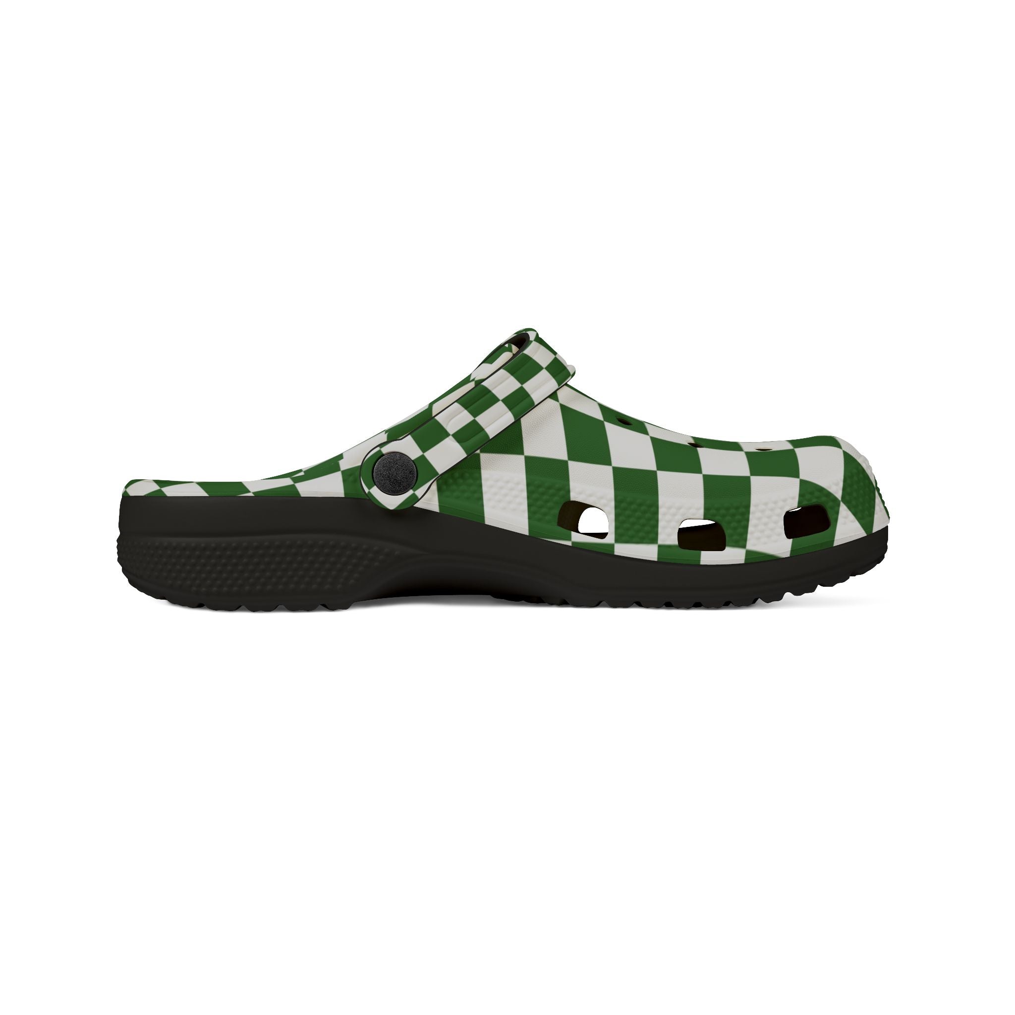 Checkerboard White and Dark Green EVA Foam Rubber Shoes (AOP), Artsulli - Art is Long, Life is Short, Shoes, , , , , , , 