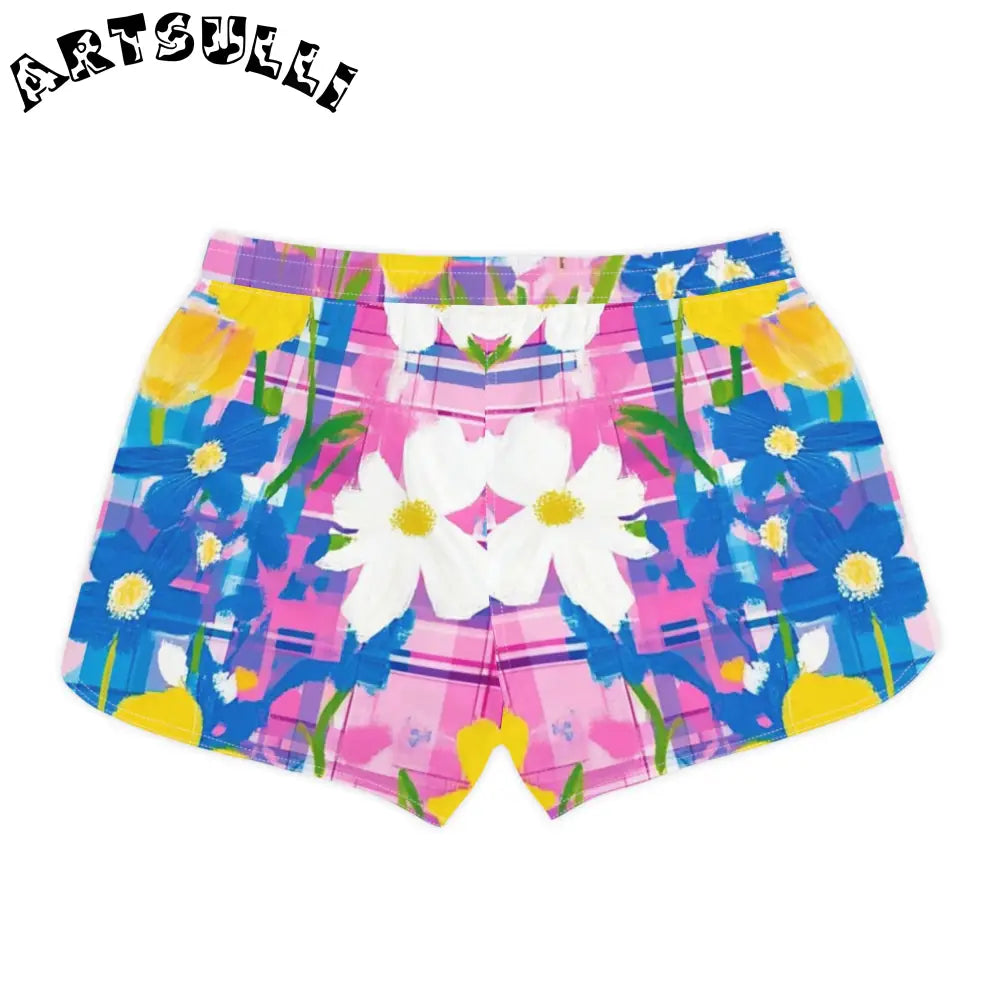 JAKKOUTTHEBXX Plaid Garden Pink and Purple Women’s Casual Shorts