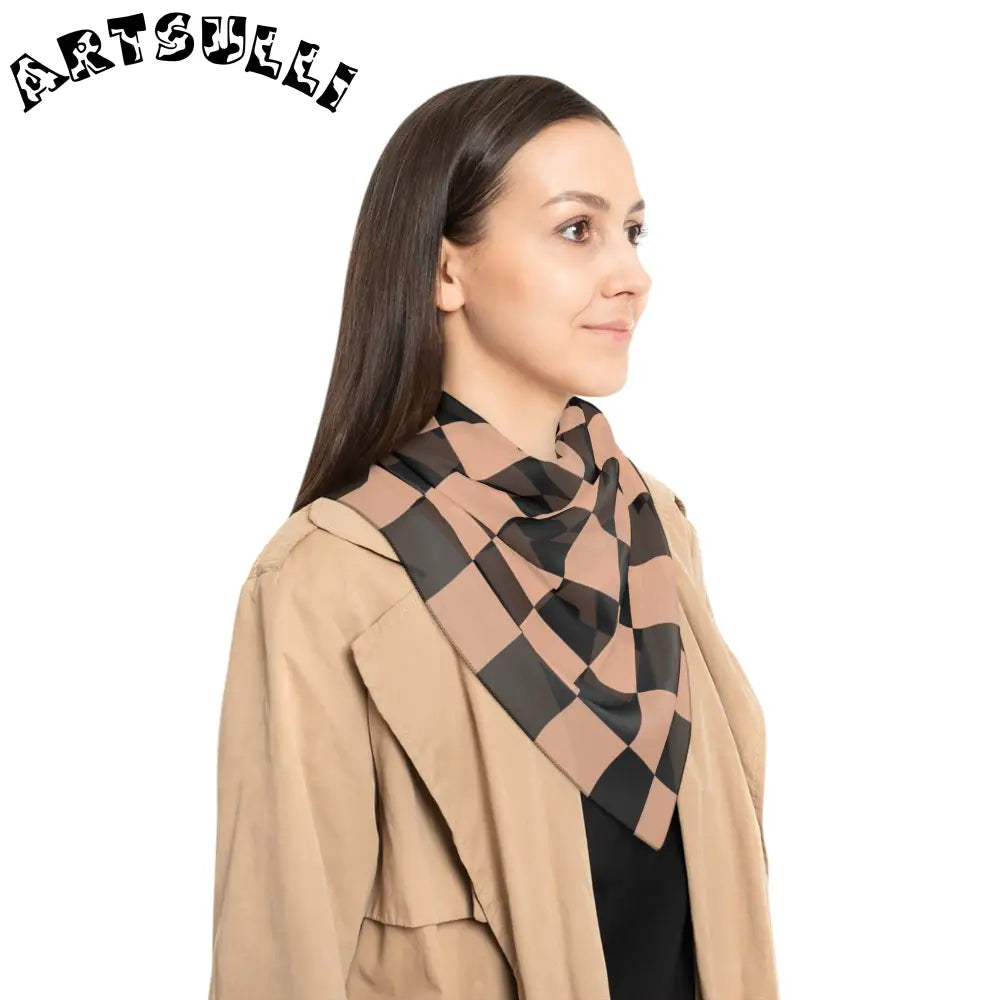 JAKKOUTTHEBXX Checkerboard Soft Orange and Black Poly Scarf