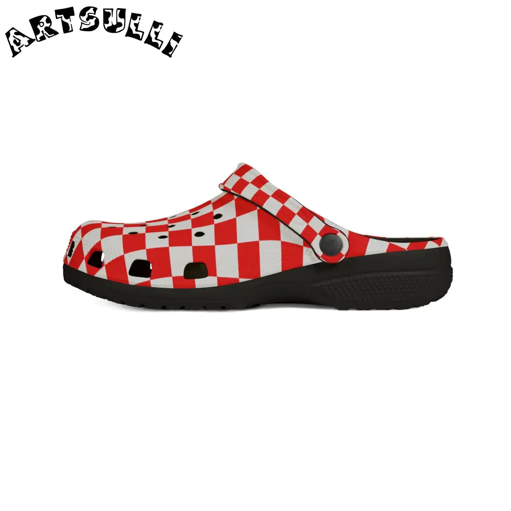 JAKKOUTTHEBXX Checkerboard Red and White EVA Foam Rubber Shoes (AOP)