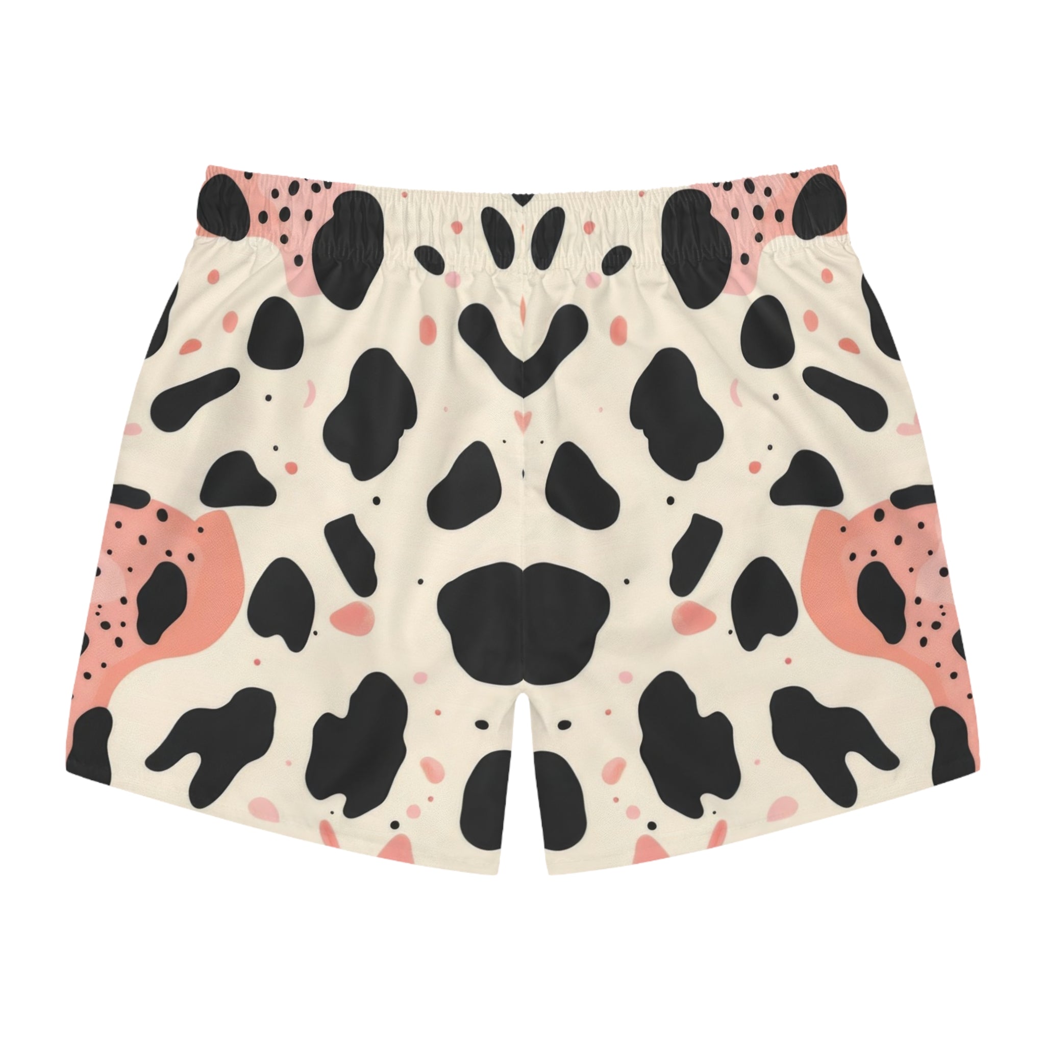 Organic Cow Print Cream and Pink Swim Trunks (AOP), Artsulli - Art is Long, Life is Short, All Over Prints, , , , , , , 