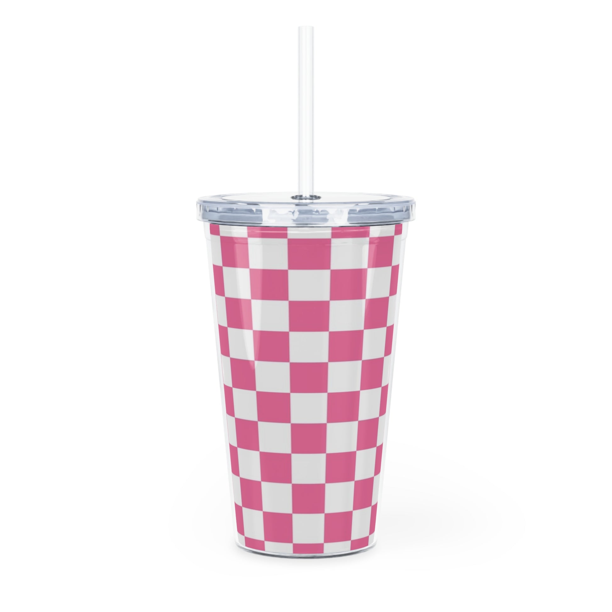 Yuyushiki Pink Check Plastic Tumbler with Straw, Artsulli - Art is Long, Life is Short, Mug, , , , , , , 