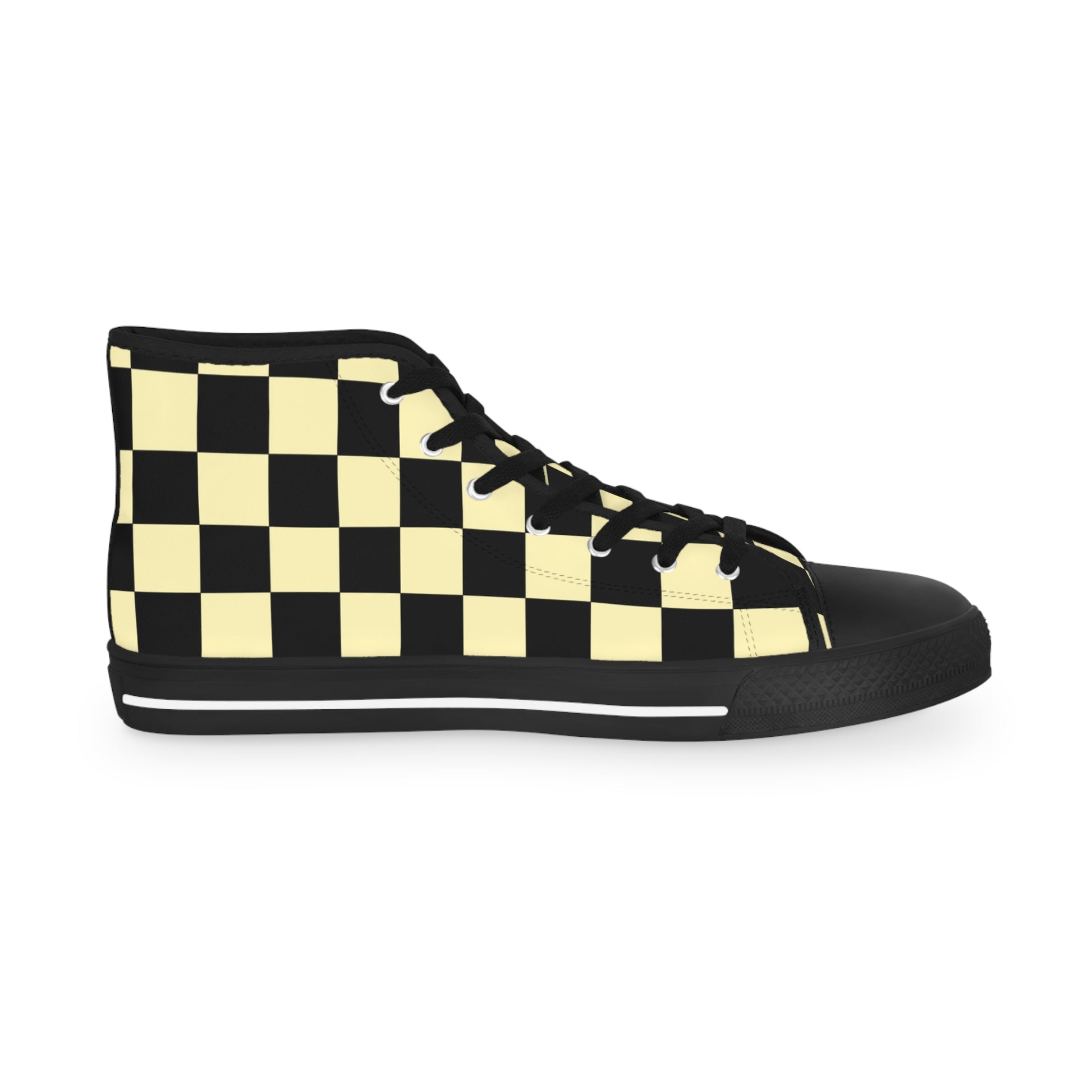 Checkerboard Black and Yellow Men's High Top Sneakers, Artsulli - Art is Long, Life is Short, Shoes, , , , , , , 