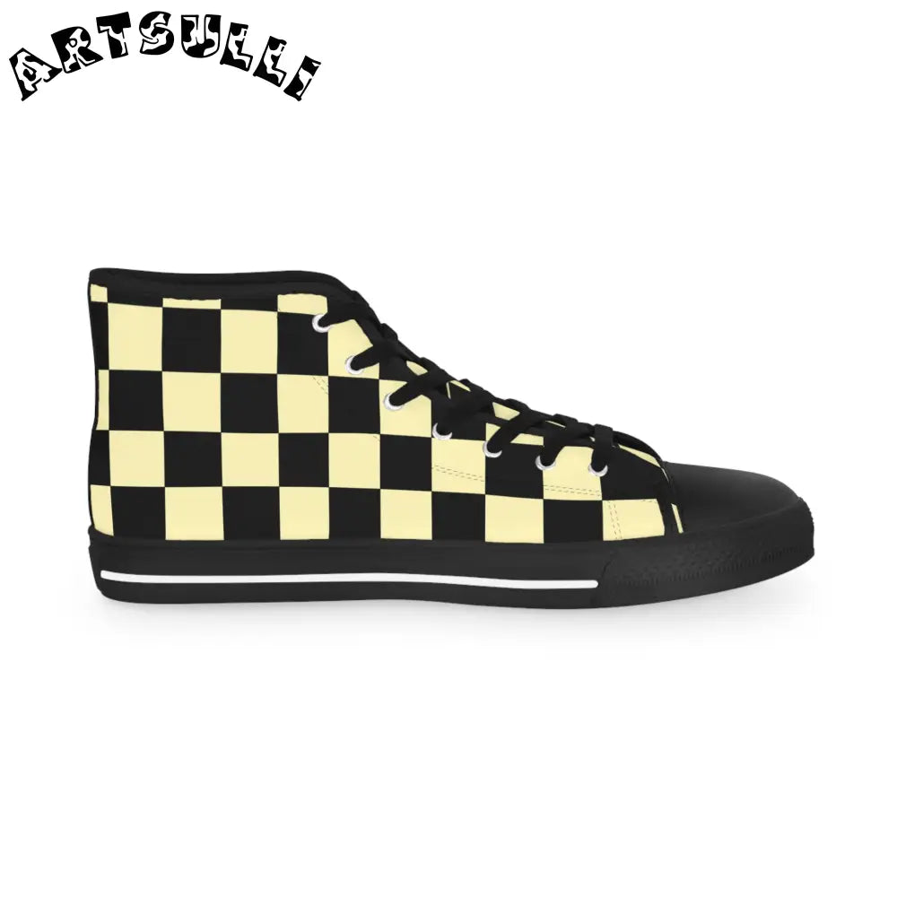 JAKKOUTTHEBXX Checkerboard Black and Yellow Men’s High Top Sneakers