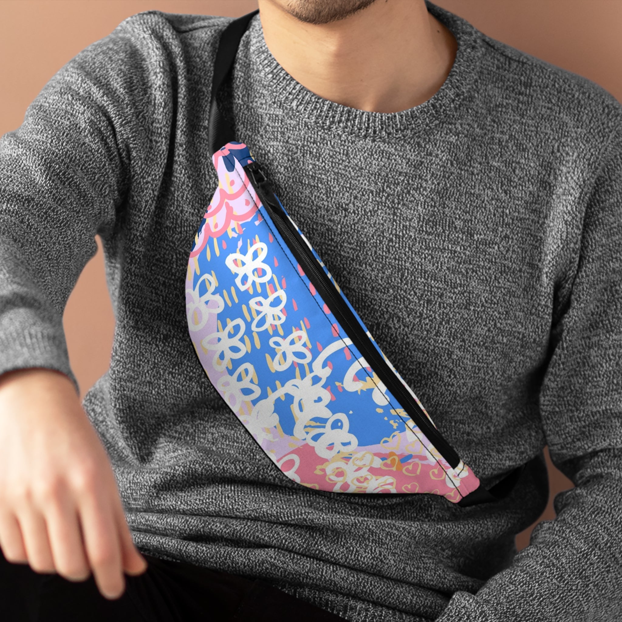 Flowers x Doodles x Hearts Multi-Color Fanny Pack, Artsulli - Art is Long, Life is Short, Bags, , , , , , , 