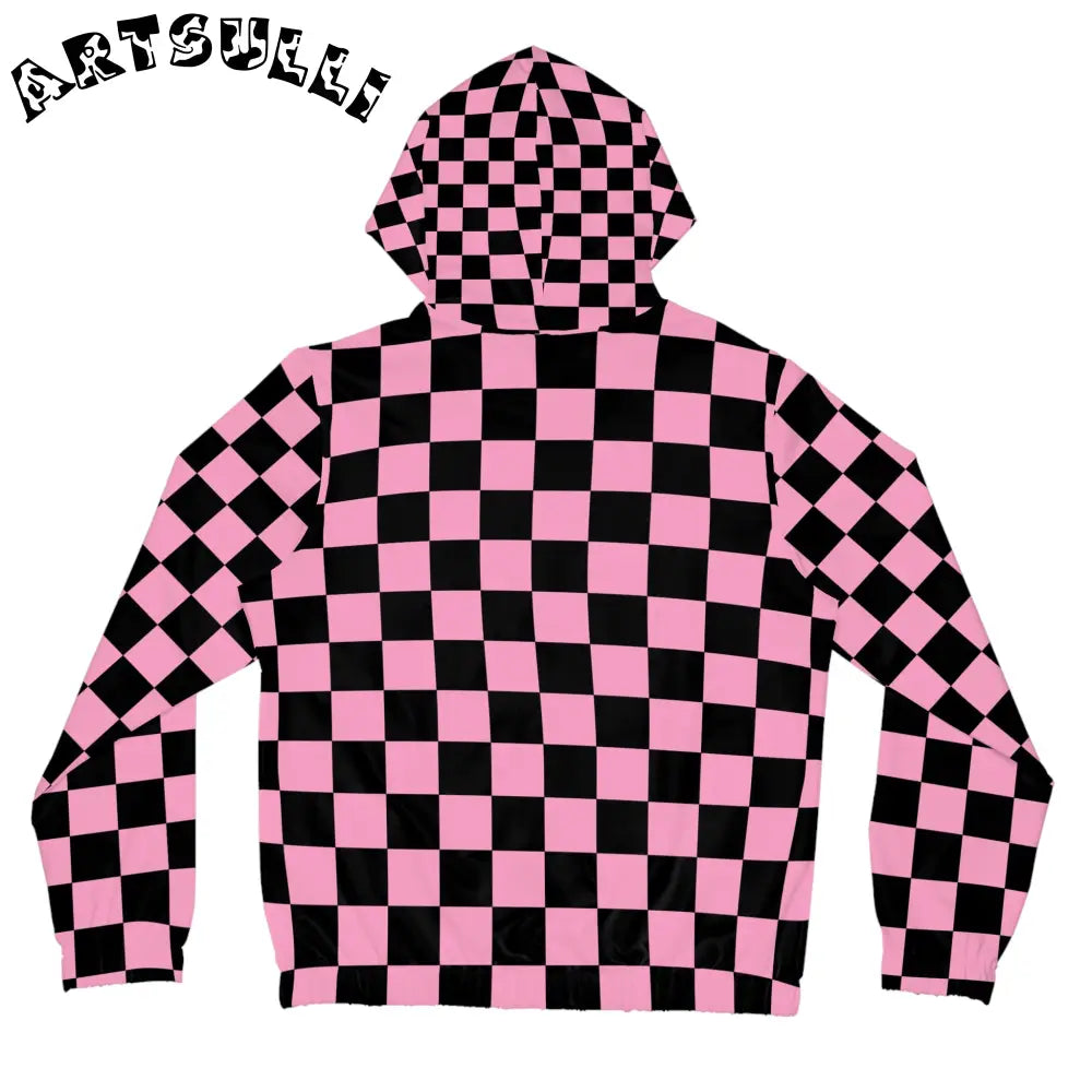 JAKKOUTTHEBXX Checkerboard Black and Pink Women’s Full-Zip Hoodie