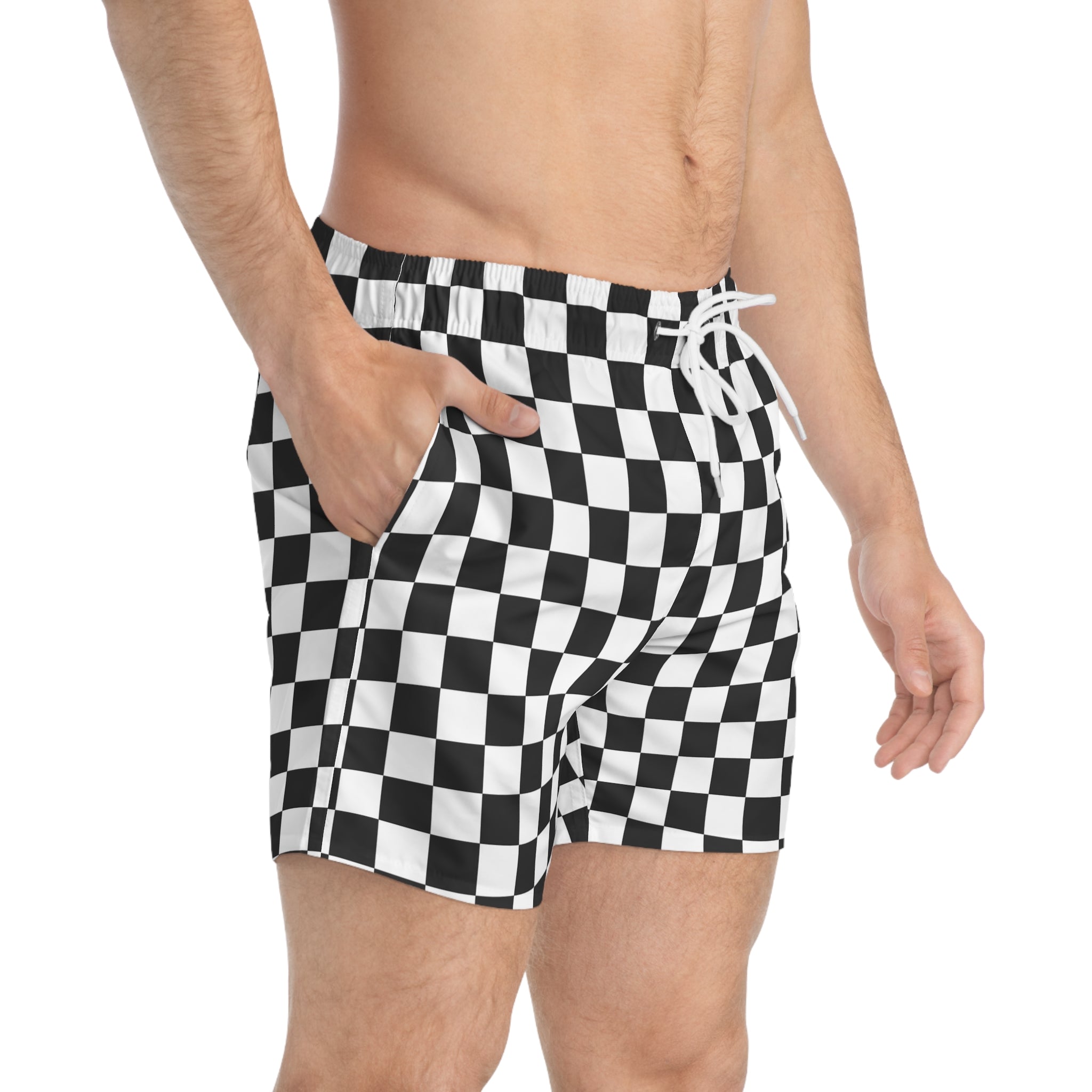 Checkerboard White and Black Swim Trunks (AOP), Artsulli - Art is Long, Life is Short, All Over Prints, , , , , , , 