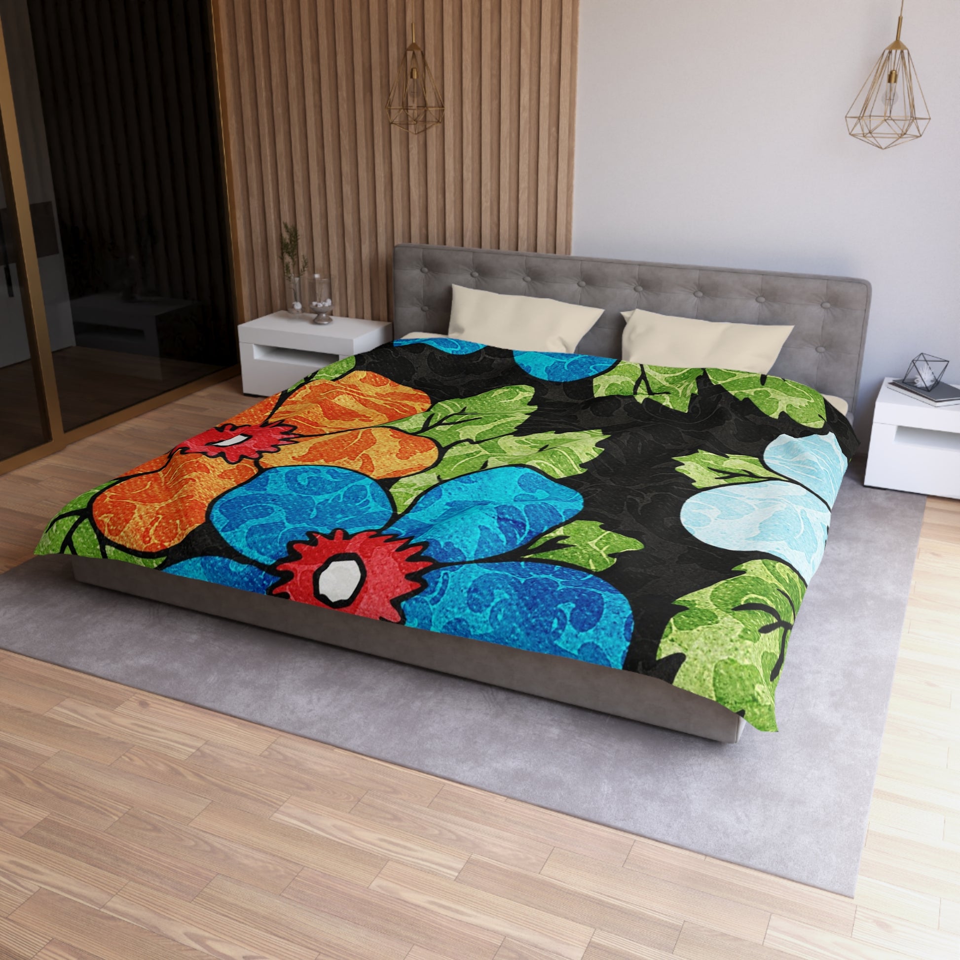 Groovy Black Floral Kl Microfiber Duvet Cover, Artsulli - Art is Long, Life is Short, Home Decor, , , , , , , 