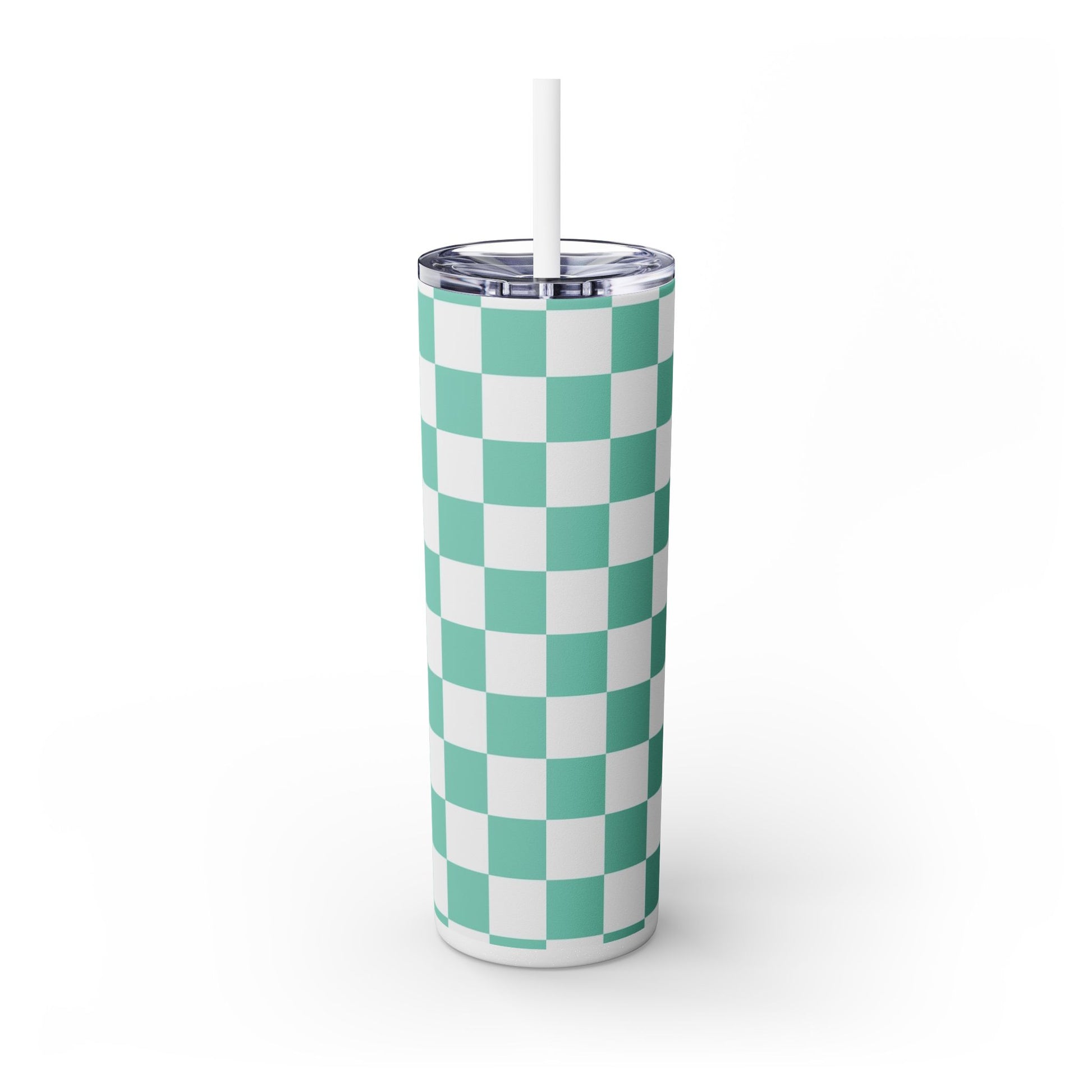 Checkerboard Light Green Skinny Tumbler with Straw, 20oz, Artsulli - Art is Long, Life is Short, Mug, , , , , , , 