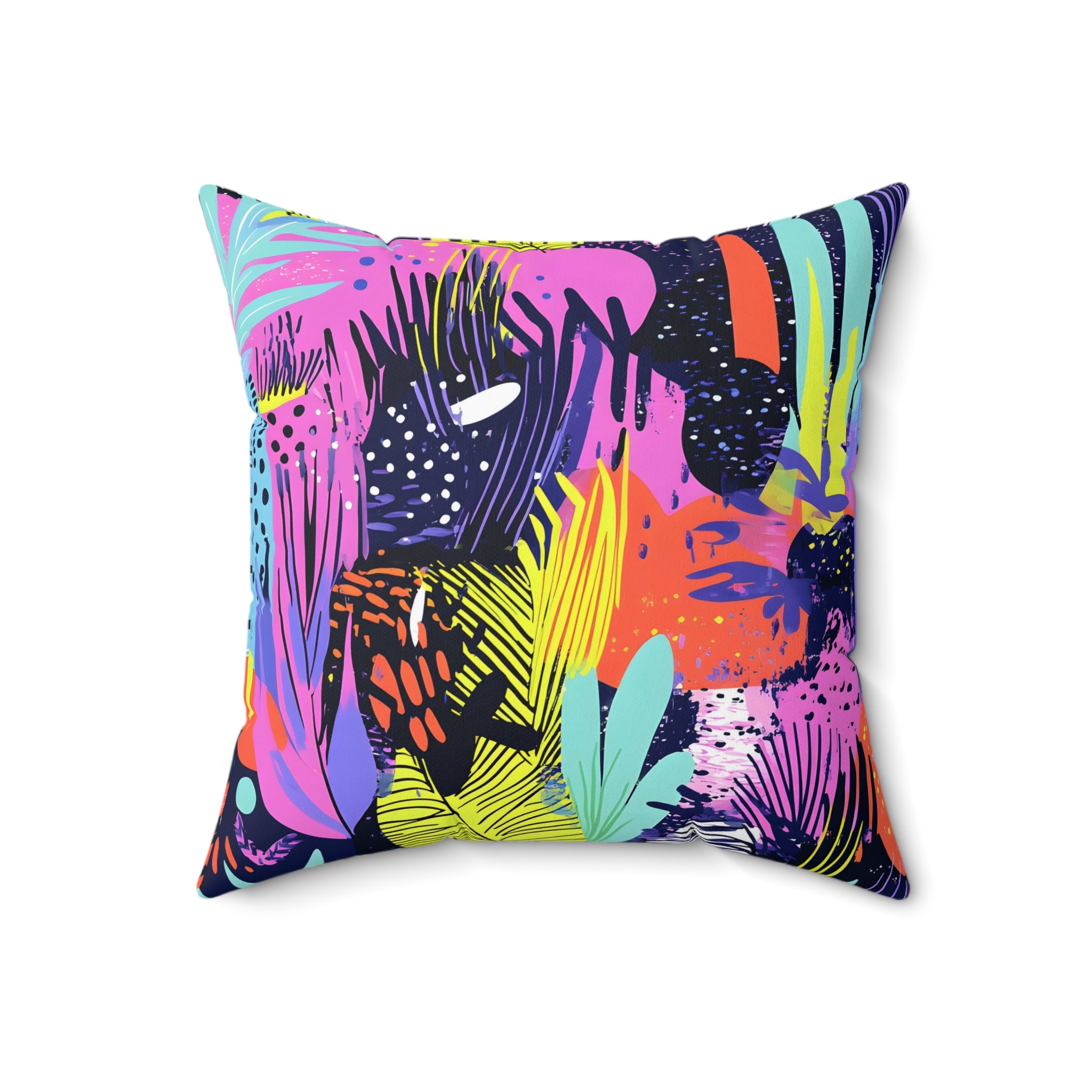 Dark Neon Rainforest Spun Polyester Square Pillow, Artsulli - Art is Long, Life is Short, Home Decor, , , , , , , 