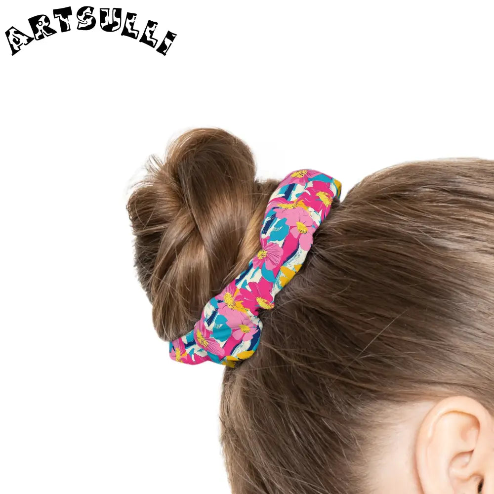 JAKKOUTTHEBXX Dayglo Floral Stripes Multi-Color Scrunchie