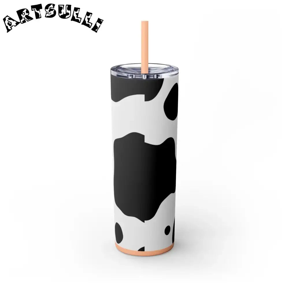 JAKKOUTTHEBXX White cow print skinny tumbler with clear lid