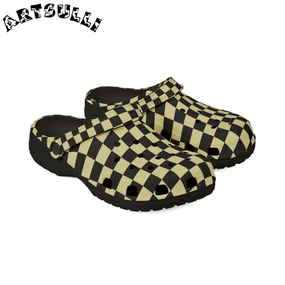 JAKKOUTTHEBXX Checkerboard Black and Yellow EVA Foam Rubber Shoes