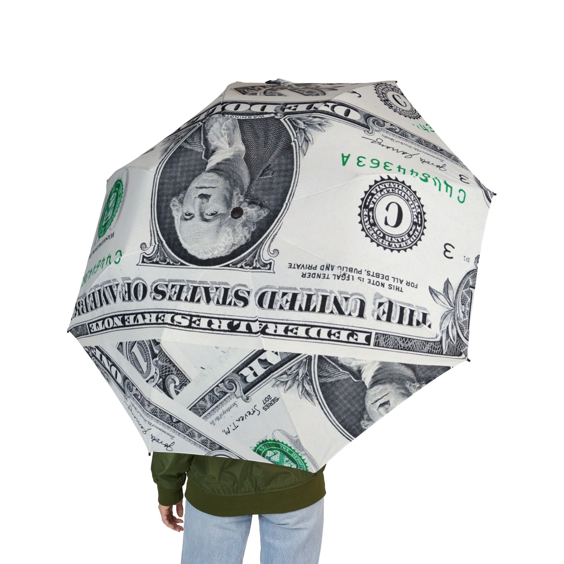 Money Collage Semi-Automatic Foldable Umbrella, Artsulli - Art is Long, Life is Short, Accessories, , , , , , , 