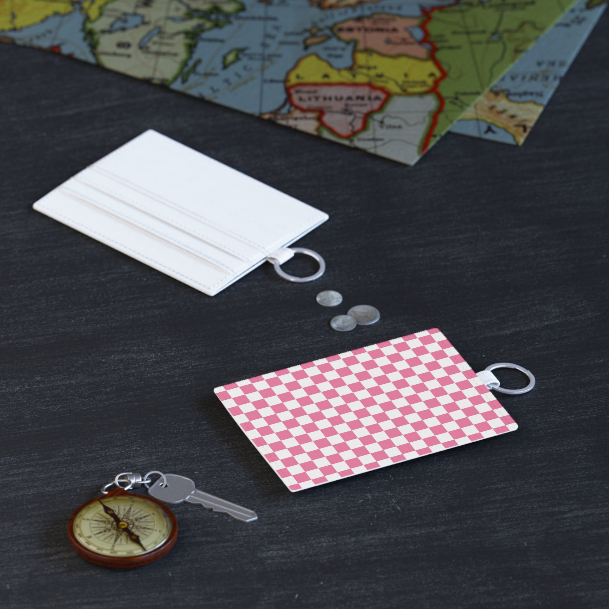 Yuyushiki Pink Check Saffiano Leather Card Holder, Artsulli - Art is Long, Life is Short, Accessories, , , , , , , 