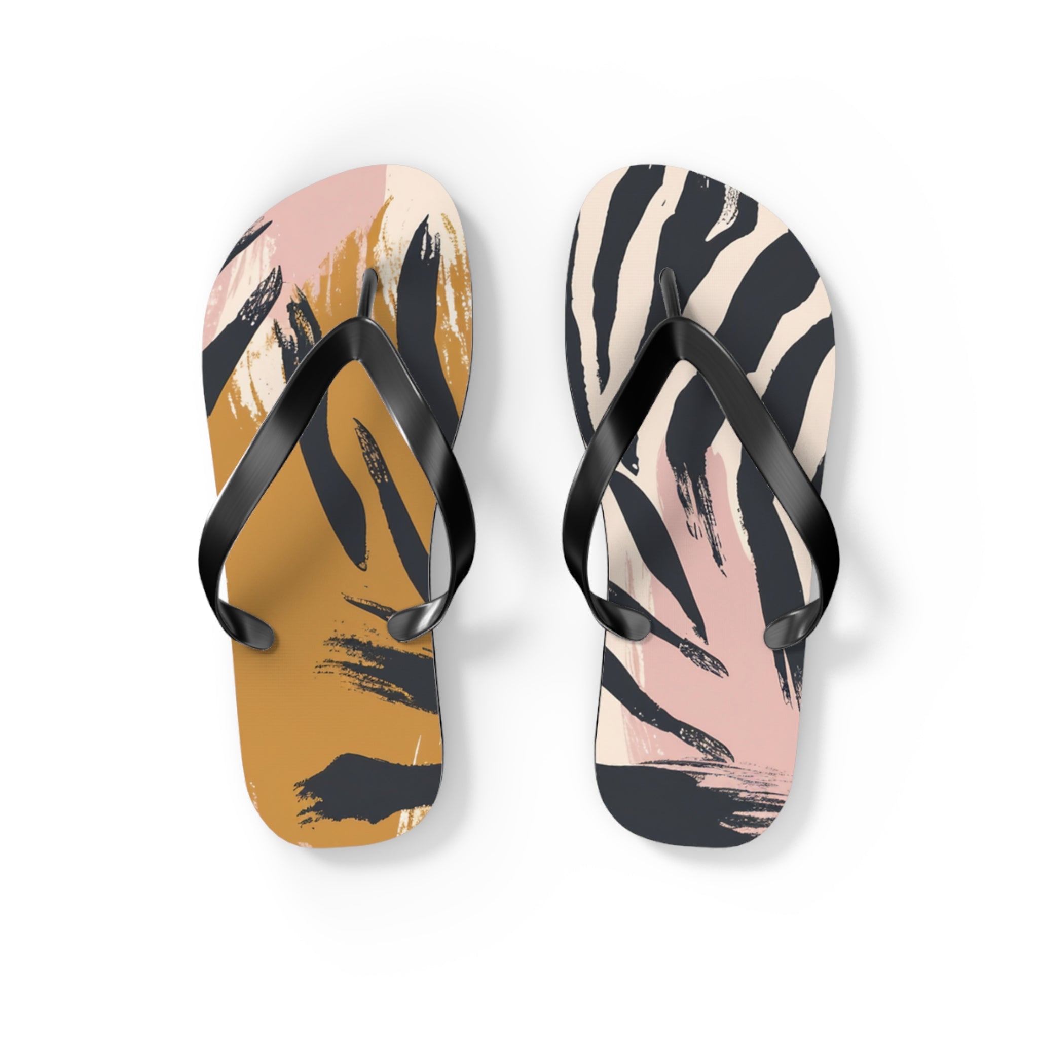 Zebra Brush Strokes Flip Flops, Artsulli - Art is Long, Life is Short, Shoes, Size, S, Color, Black sole, , , 17531387498511