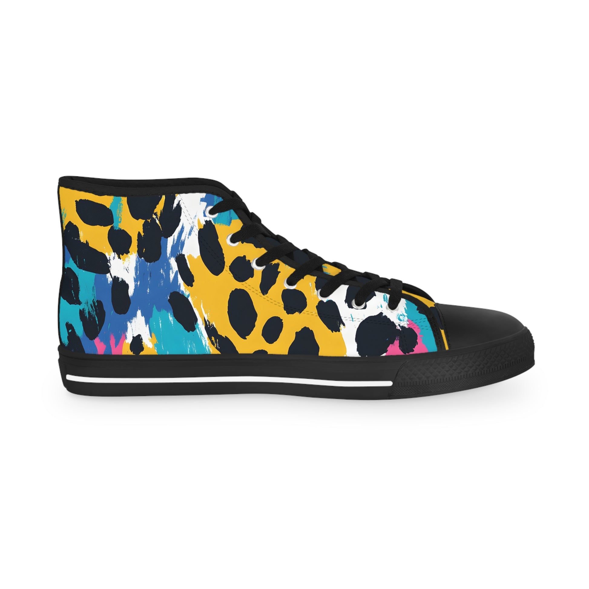 Leopard Print x Paint Brush Strokes Multi-Color Men's High Top Sneakers, Artsulli - Art is Long, Life is Short, Shoes, , , , , , , 