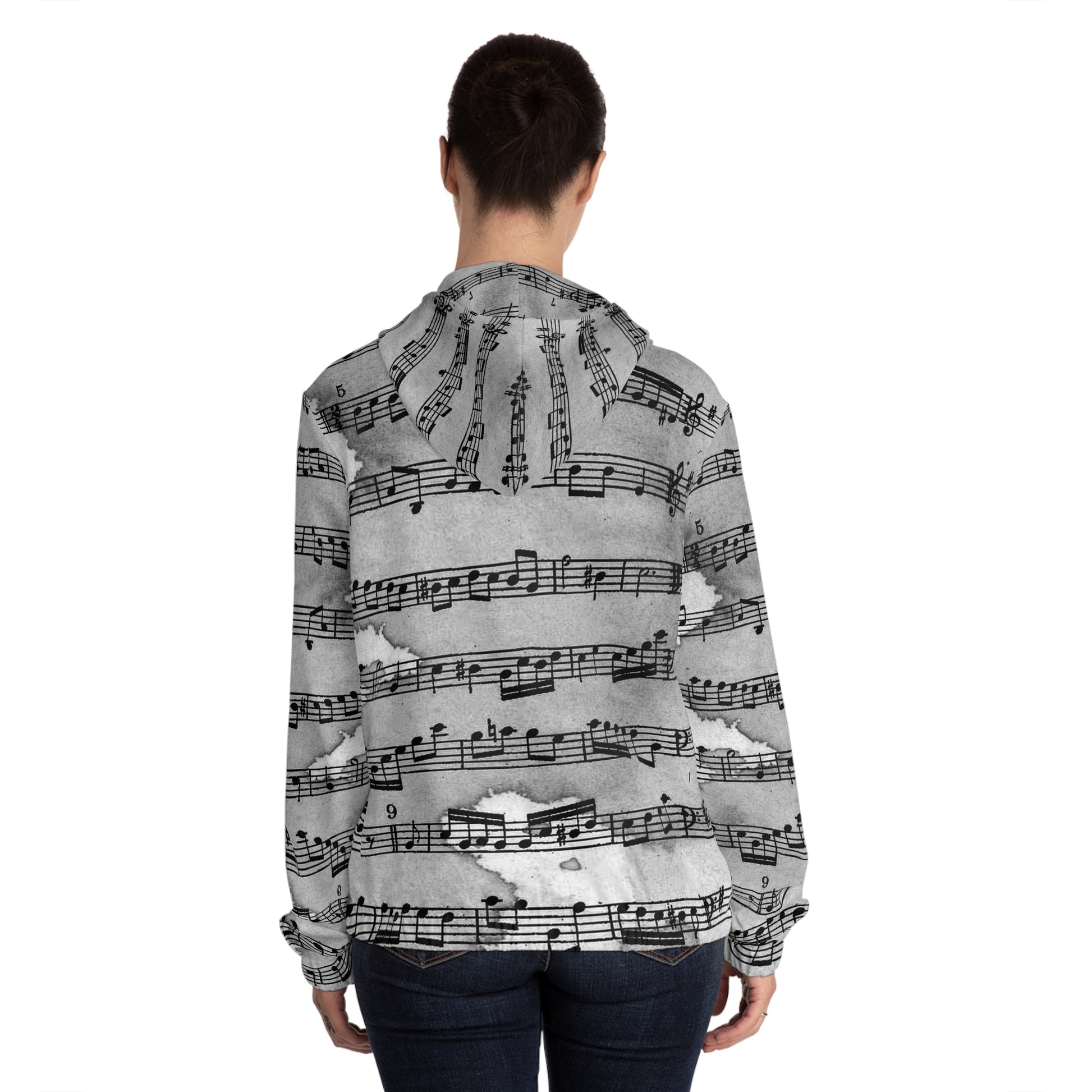 Drip Spill Type Beat Sheet Music Black Women’s Full-Zip Hoodie (AOP), Artsulli - Art is Long, Life is Short, All Over Prints, , , , , , , 
