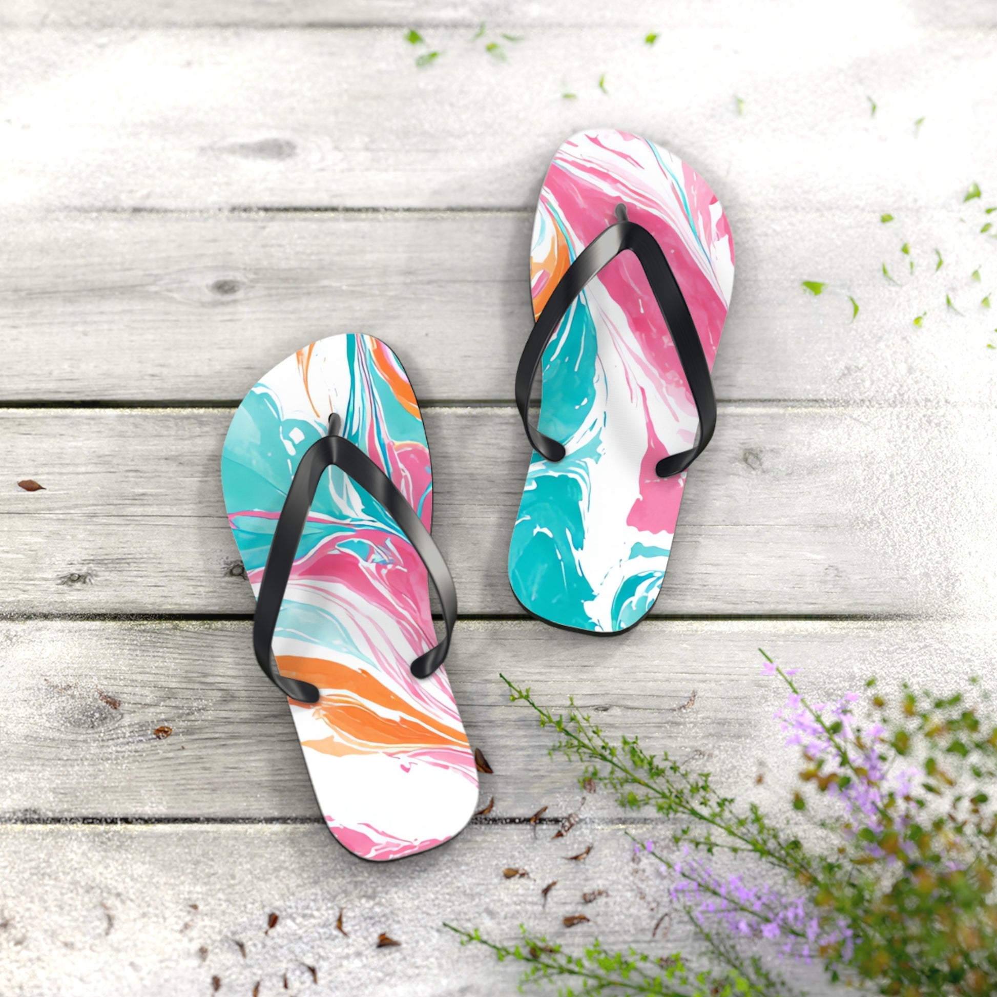 Liquid Pastel Spill Multi-Color Flip Flops, Artsulli - Art is Long, Life is Short, Shoes, , , , , , , 