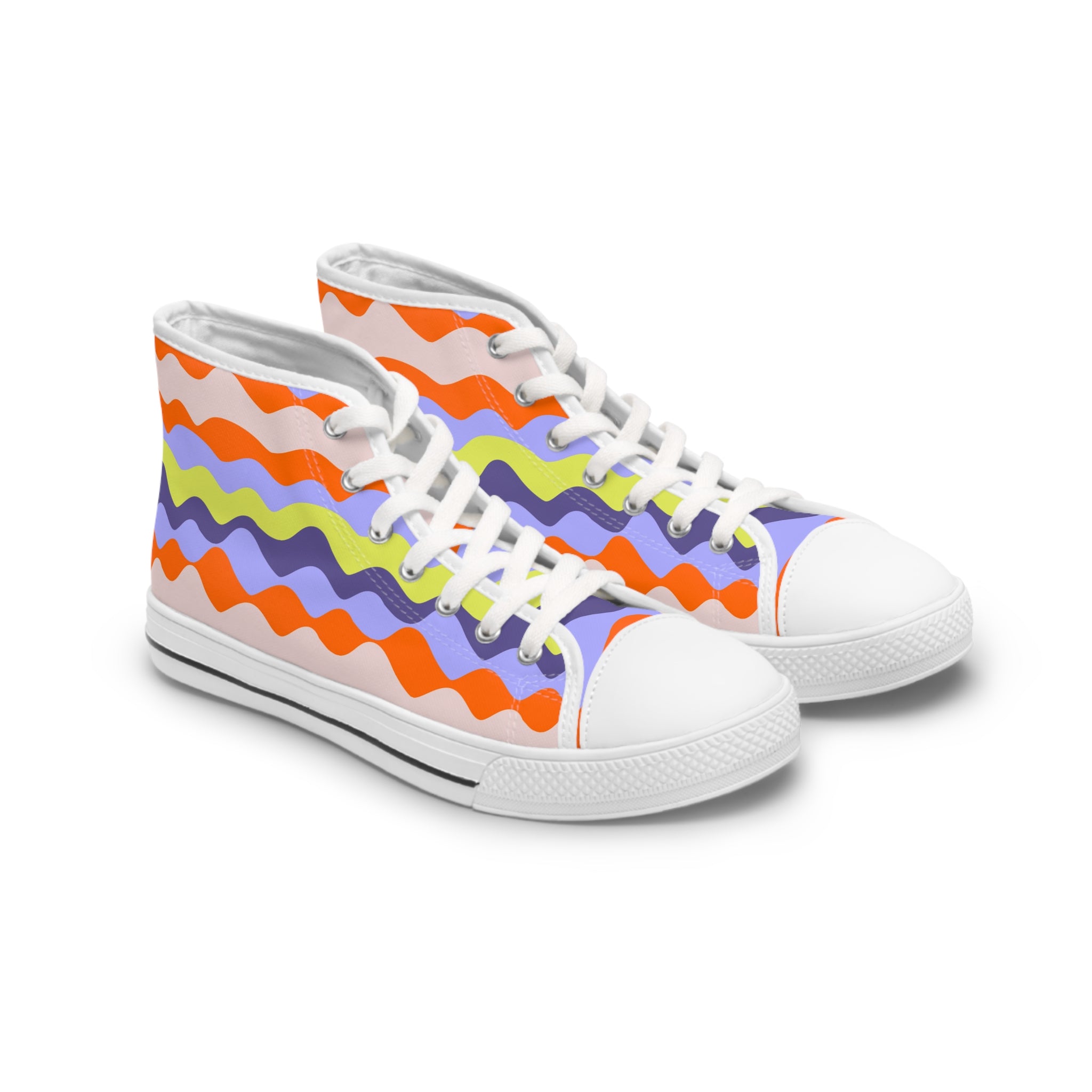 Waves III Red and Blue Women's High Top Sneakers, Artsulli - Art is Long, Life is Short, Shoes, Size, US 5.5, Color, White sole, , , 70604437540654156893