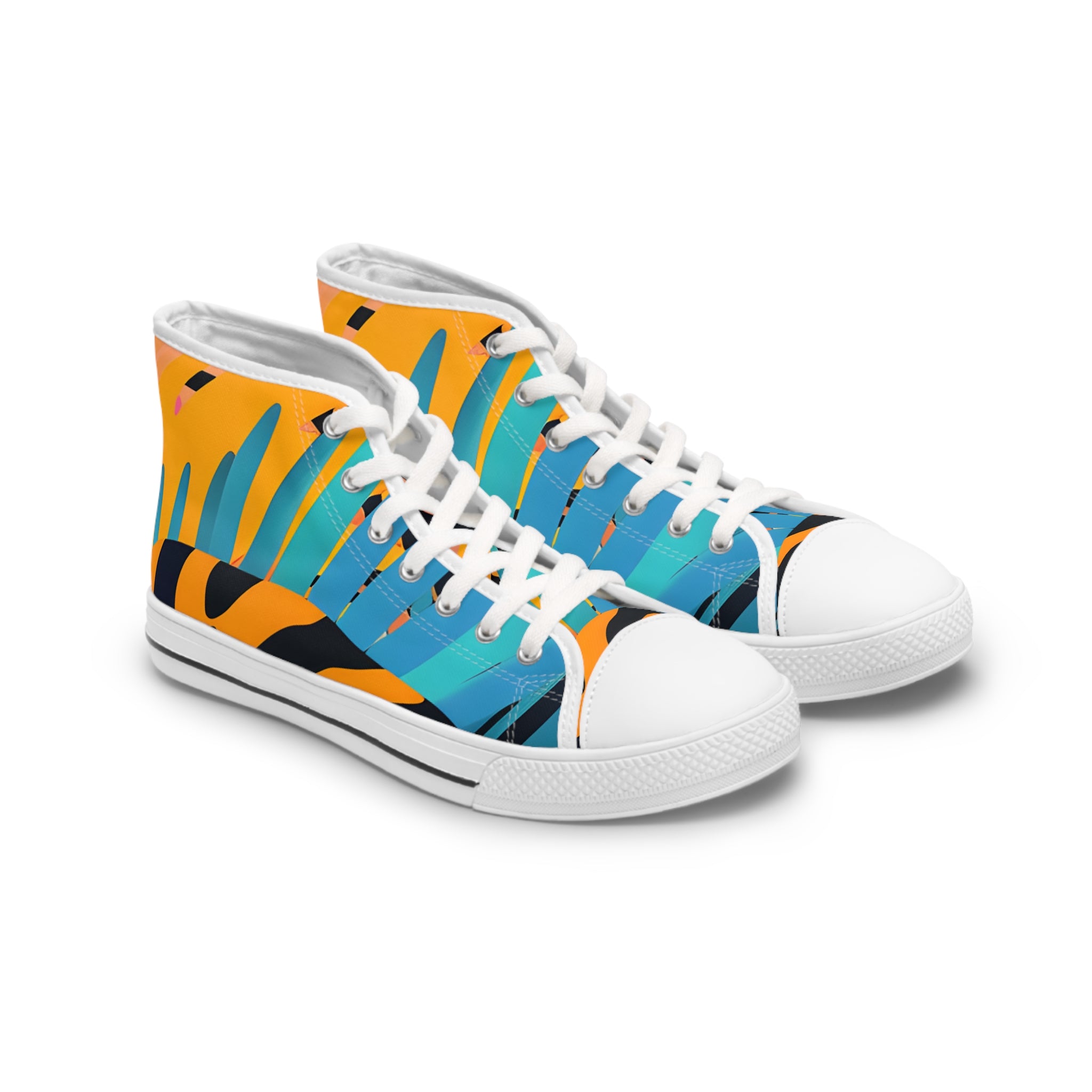 Palm Leaves x Tiger Stripes II Orange and Blue Women's High Top Sneakers, Artsulli - Art is Long, Life is Short, Shoes, Size, US 5.5, Color, White sole, , , 88823527629654