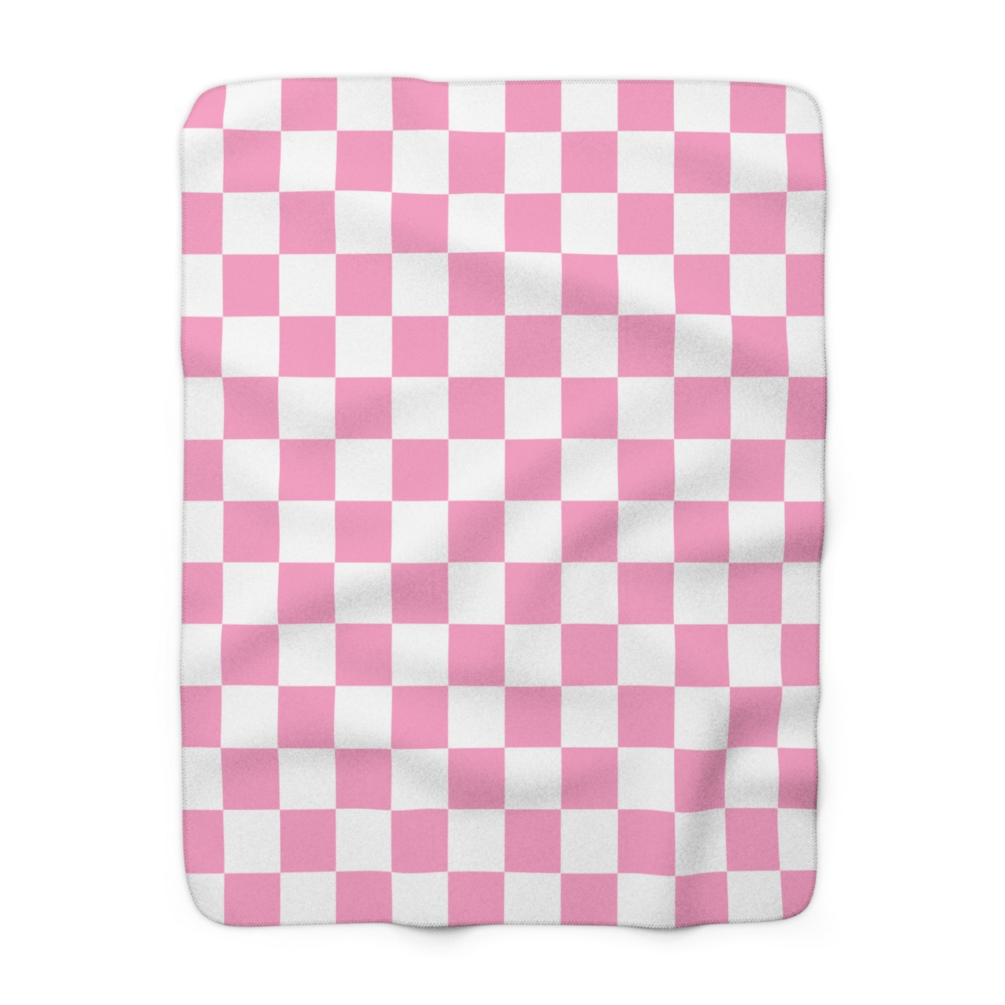 Checkerboard Hot Pink and White Sherpa Fleece Blanket, Artsulli - Art is Long, Life is Short, Home Decor, Size, 50" × 60", , , , , 18772075992797992765
