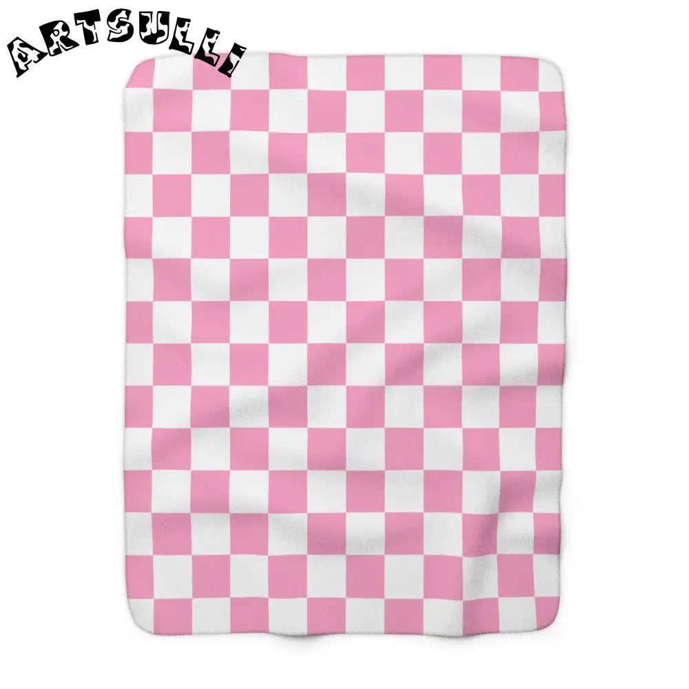 JAKKOUTTHEBXX Checkerboard Hot Pink and White Sherpa Fleece Blanket