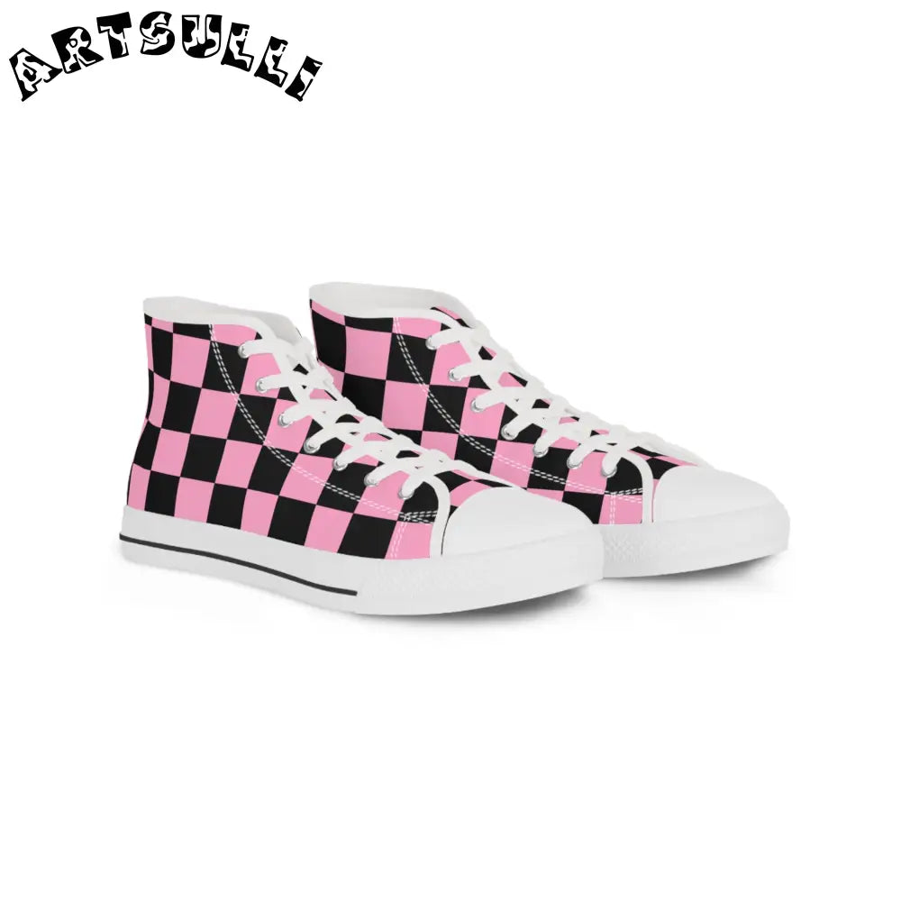JAKKOUTTHEBXX Checkerboard Black and Pink Men’s High Top Sneakers