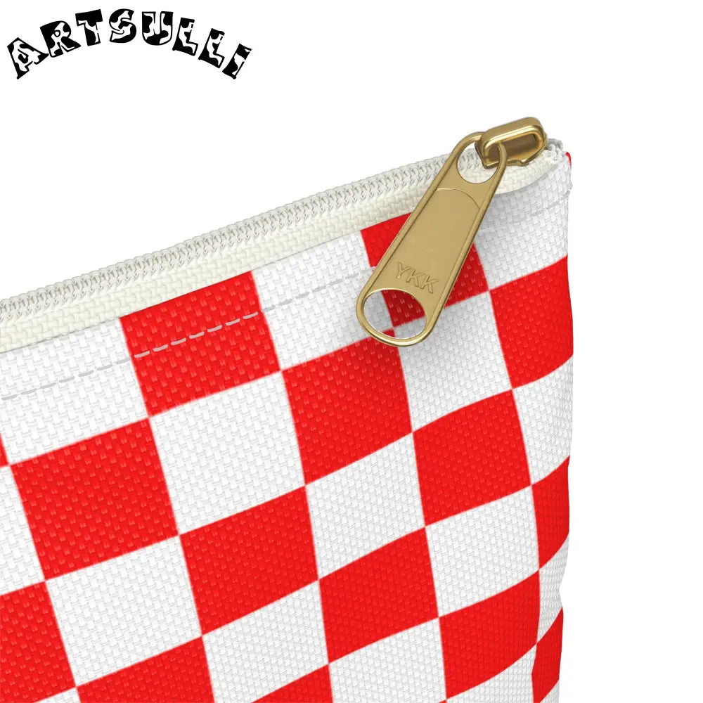 JAKKOUTTHEBXX Checkerboard Red and White Accessory Pouch