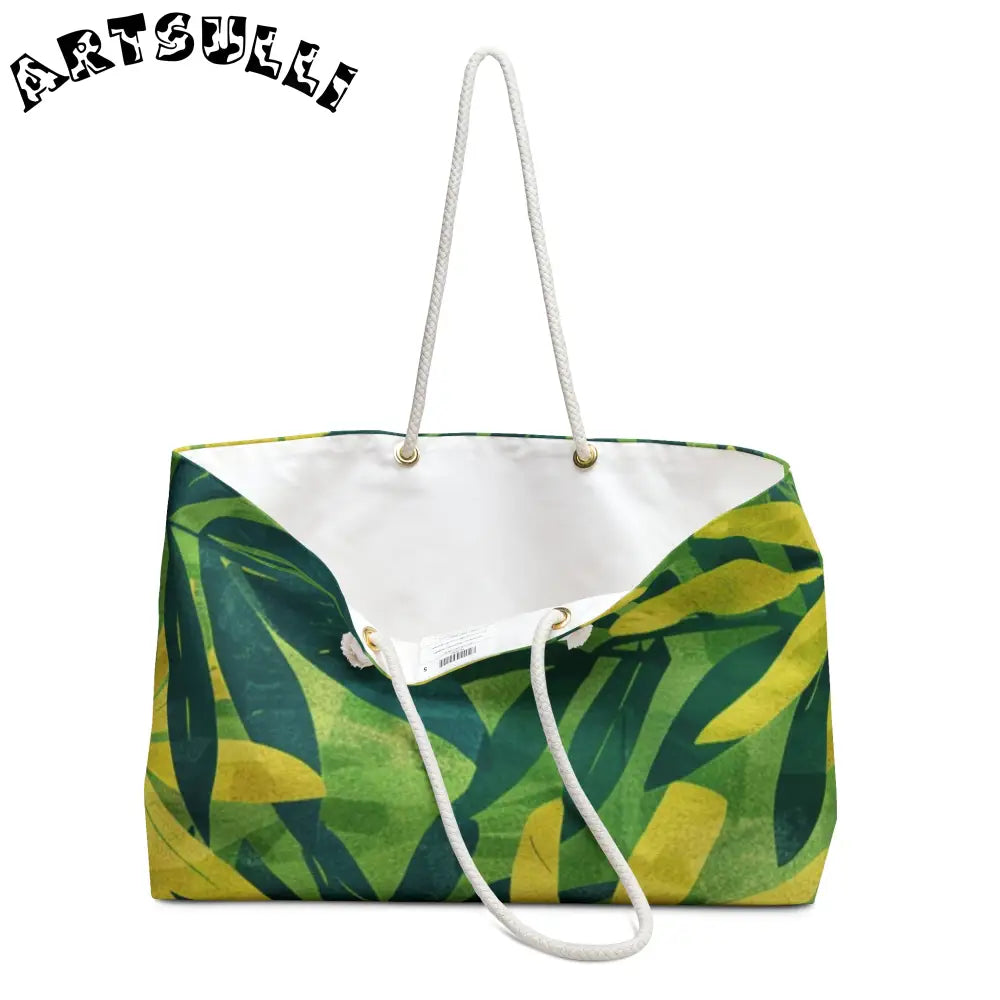 JAKKOUTTHEBXX Tropical Leaf Print Weekender Tote JAKKOUTTHEBXX