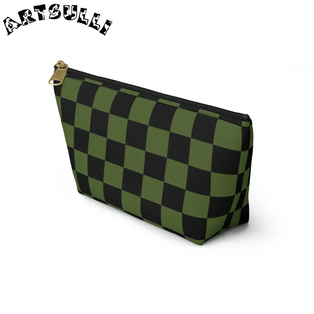 JAKKOUTTHEBXX Checkerboard Olive Green and Black Accessory Pouch w