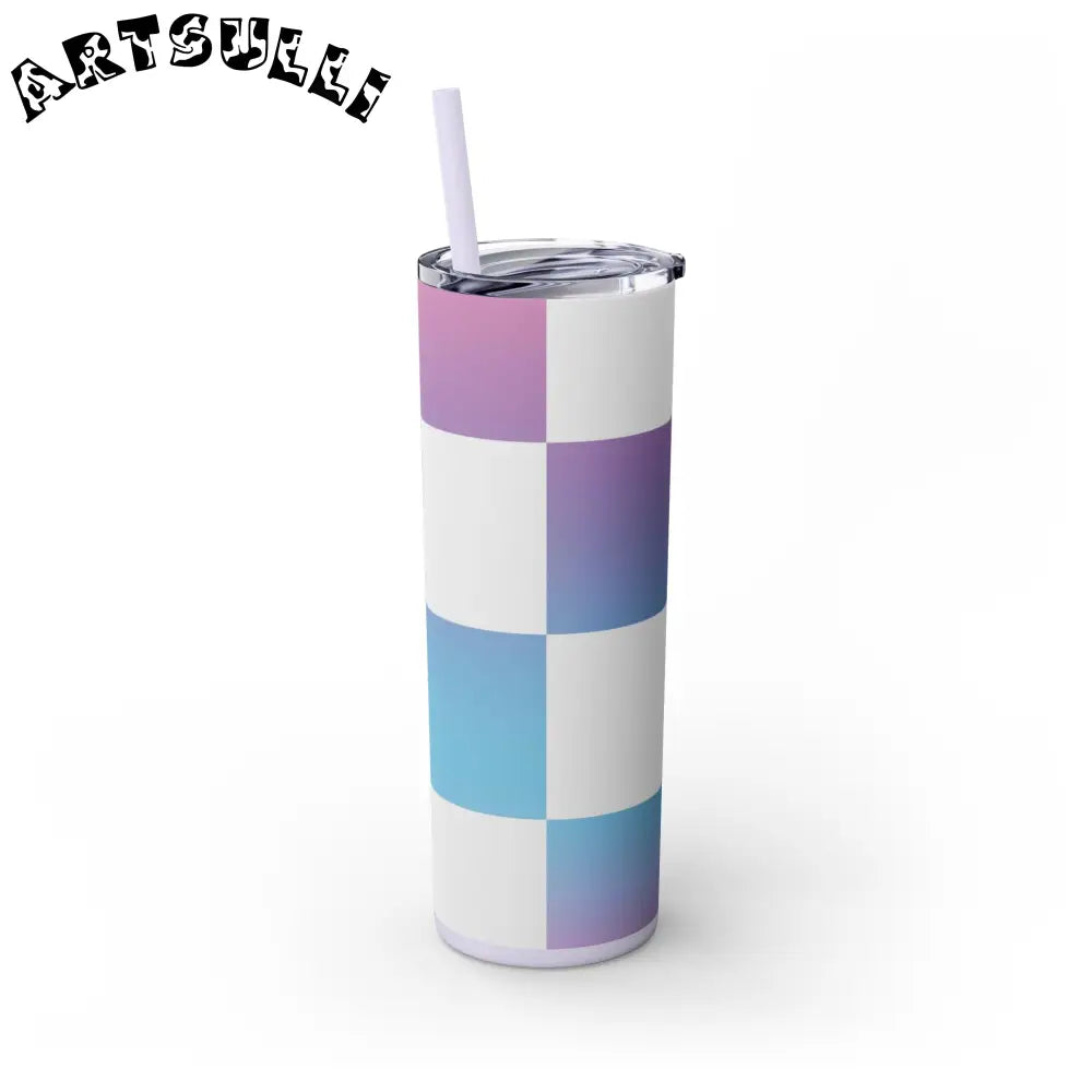 JAKKOUTTHEBXX Vaporwave Check Skinny Tumbler with Straw 20oz