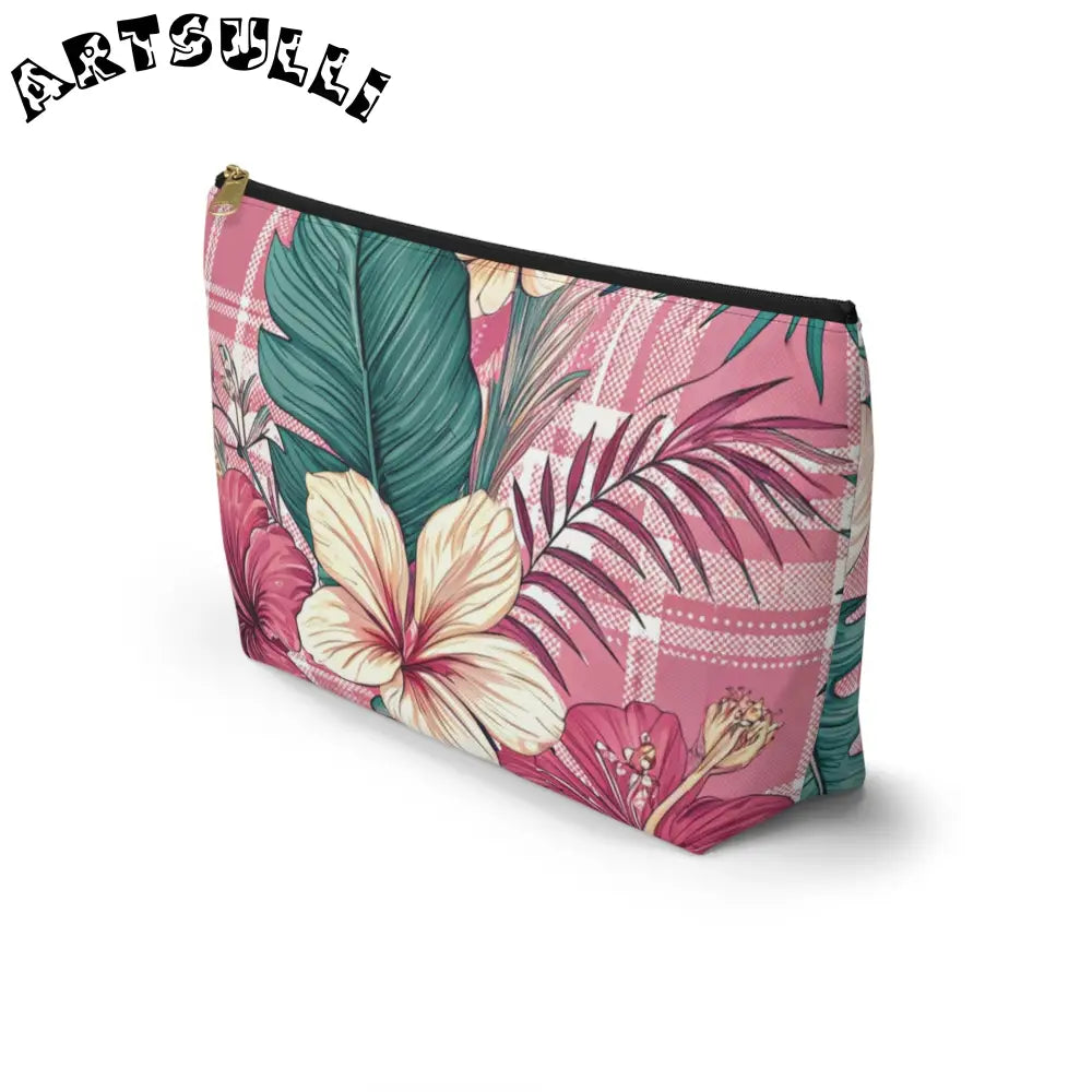 JAKKOUTTHEBXX Plaid x Floral Burgundy and Green Accessory Pouch w