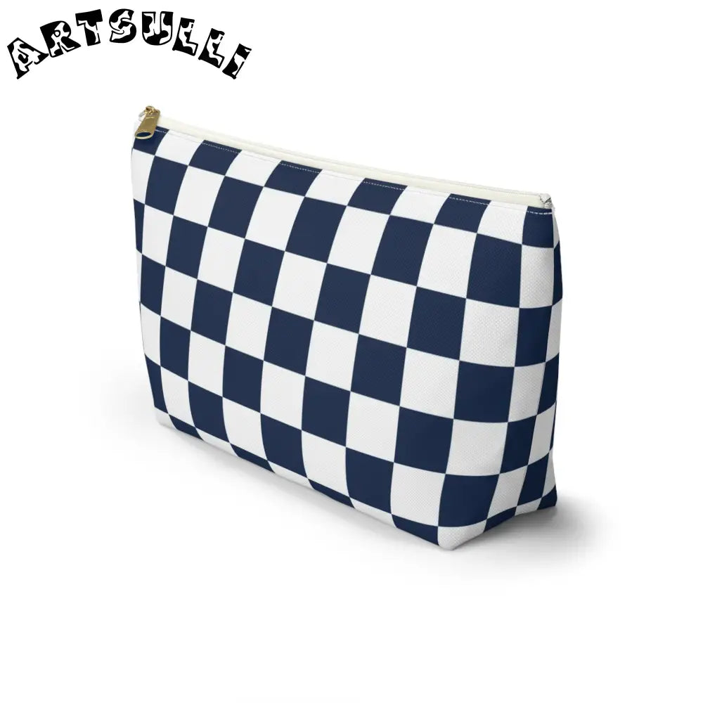 JAKKOUTTHEBXX Checkerboard White and Navy Blue Accessory Pouch w