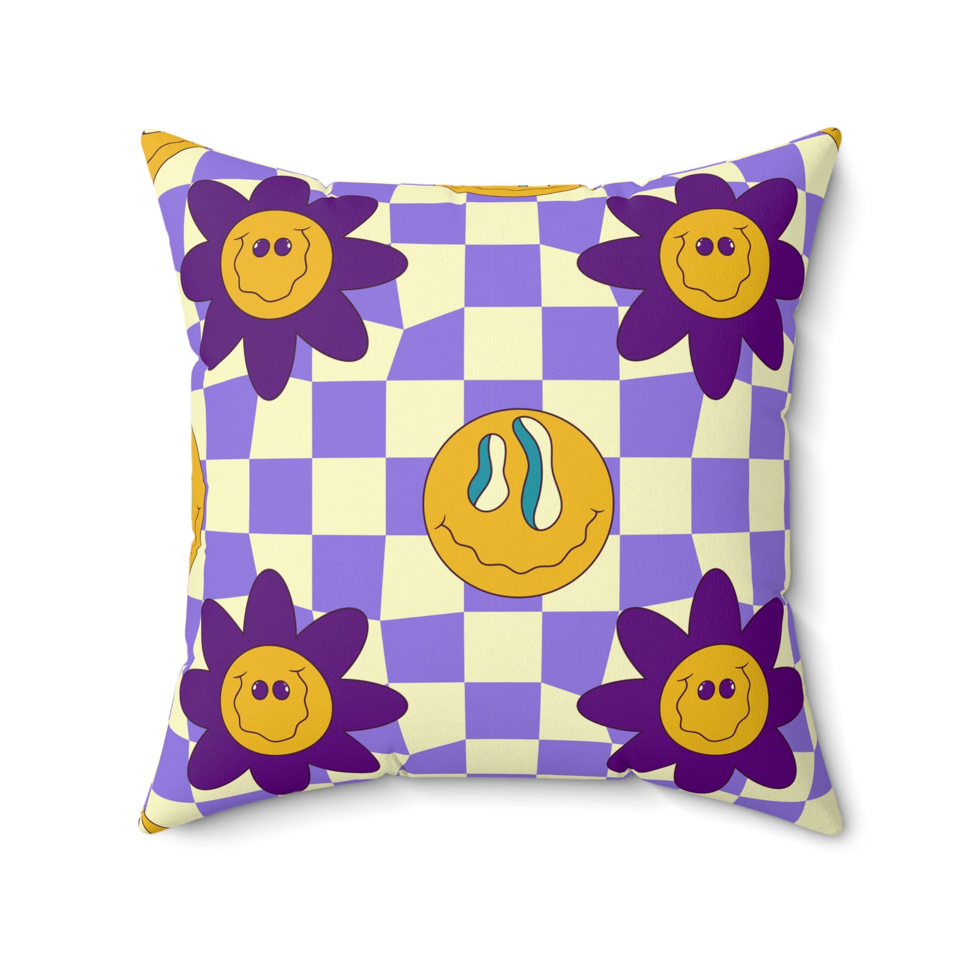 Trippy Flower Power Motifs Spun Polyester Square Pillow, Artsulli - Art is Long, Life is Short, Home Decor, Size, 20" × 20", , , , , 13754326275354
