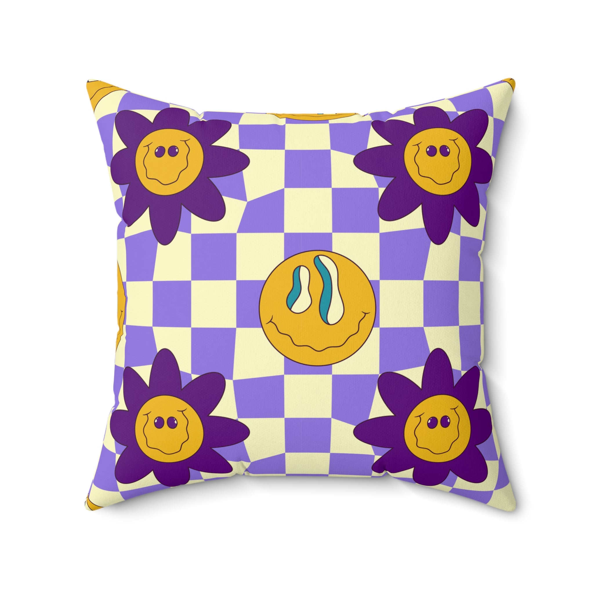 Trippy Flower Power Motifs Spun Polyester Square Pillow, Artsulli - Art is Long, Life is Short, Home Decor, Size, 20" × 20", , , , , 13754326275354