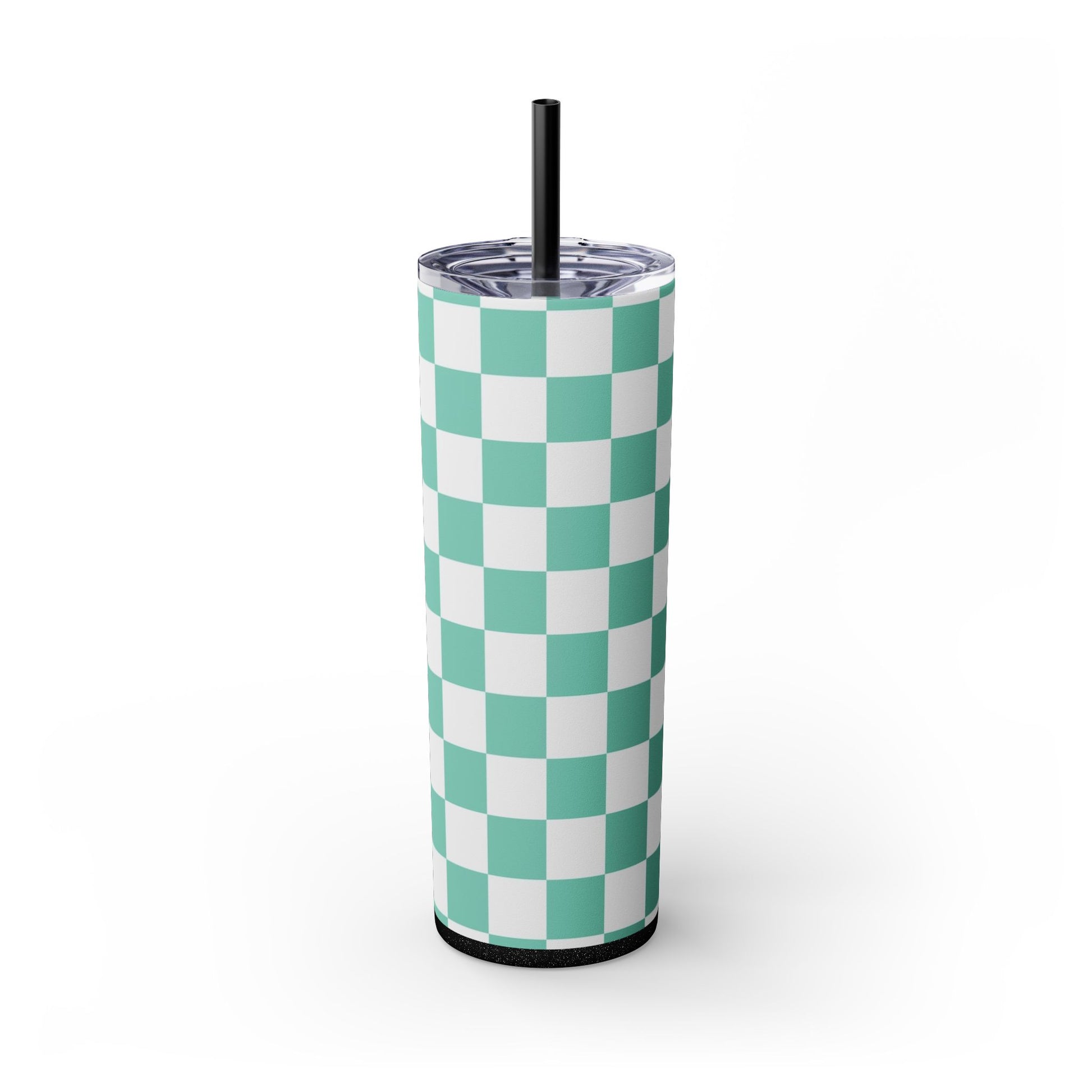 Checkerboard Light Green Skinny Tumbler with Straw, 20oz, Artsulli - Art is Long, Life is Short, Mug, Finish, Glossy, Color, Glitter Black, Size, 20oz, 14631405581096669038