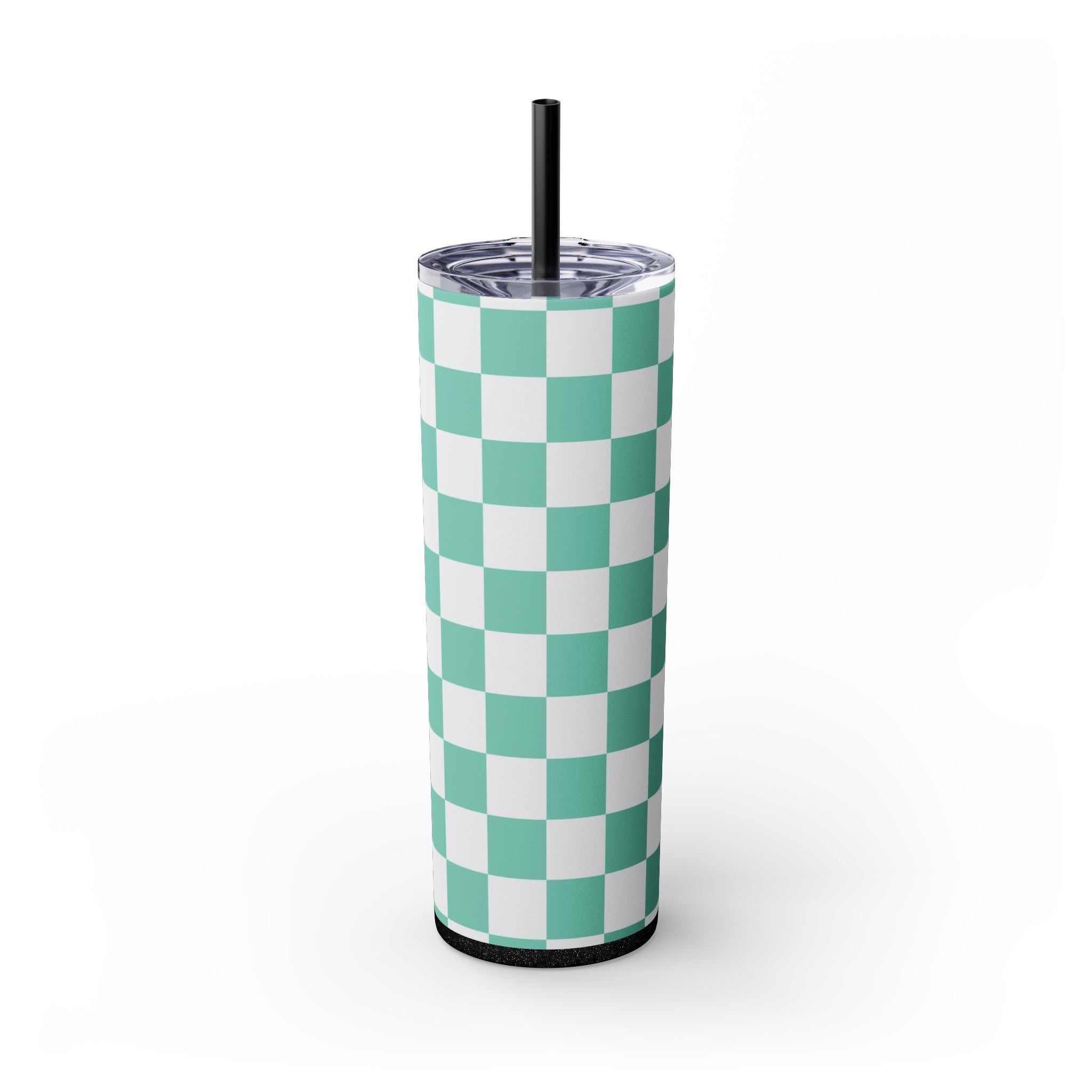 Checkerboard Light Green Skinny Tumbler with Straw, 20oz, Artsulli - Art is Long, Life is Short, Mug, Finish, Glossy, Color, Glitter Black, Size, 20oz, 14631405581096669038