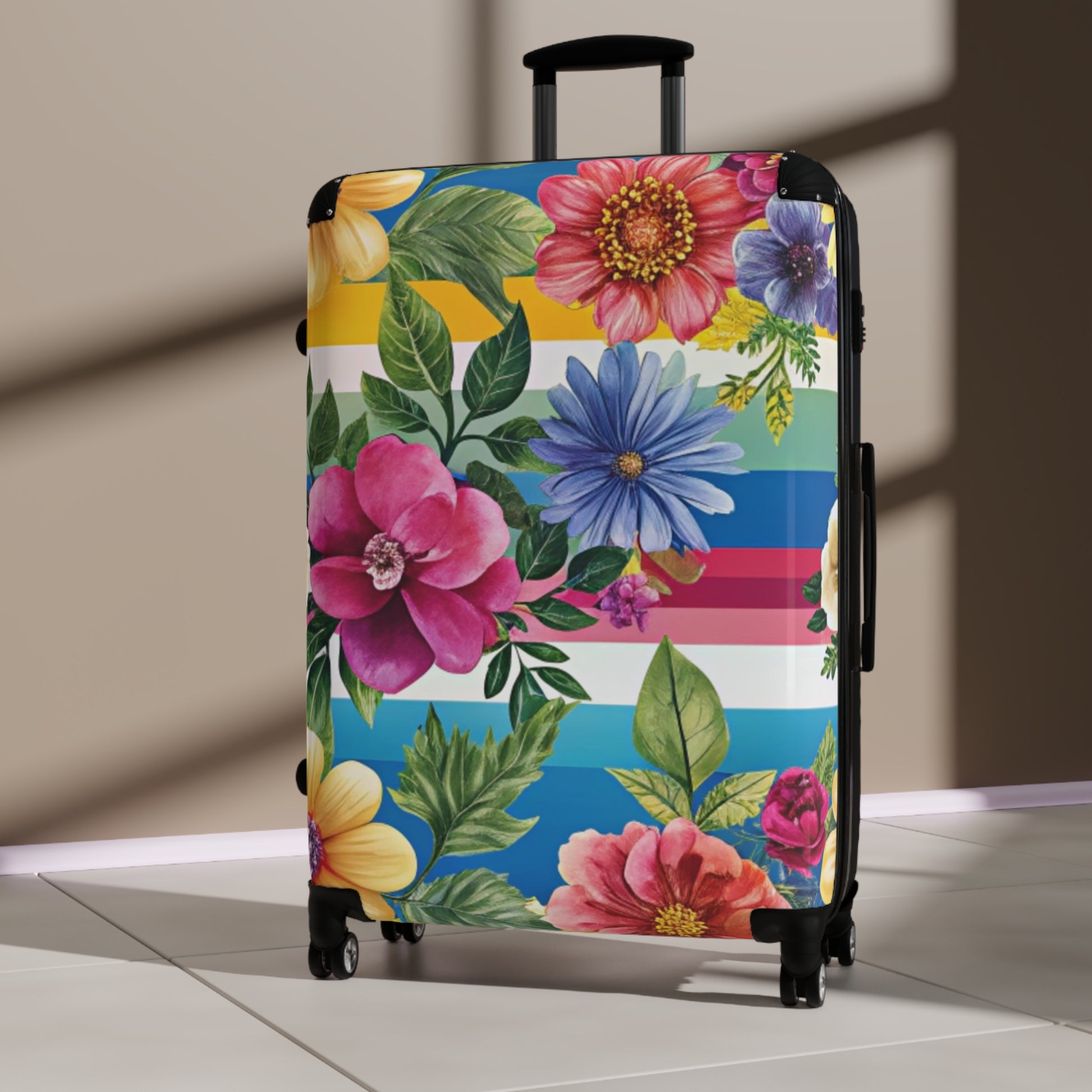 Floral Stripe 4K Suitcase, Artsulli - Art is Long, Life is Short, Bags, , , , , , , 