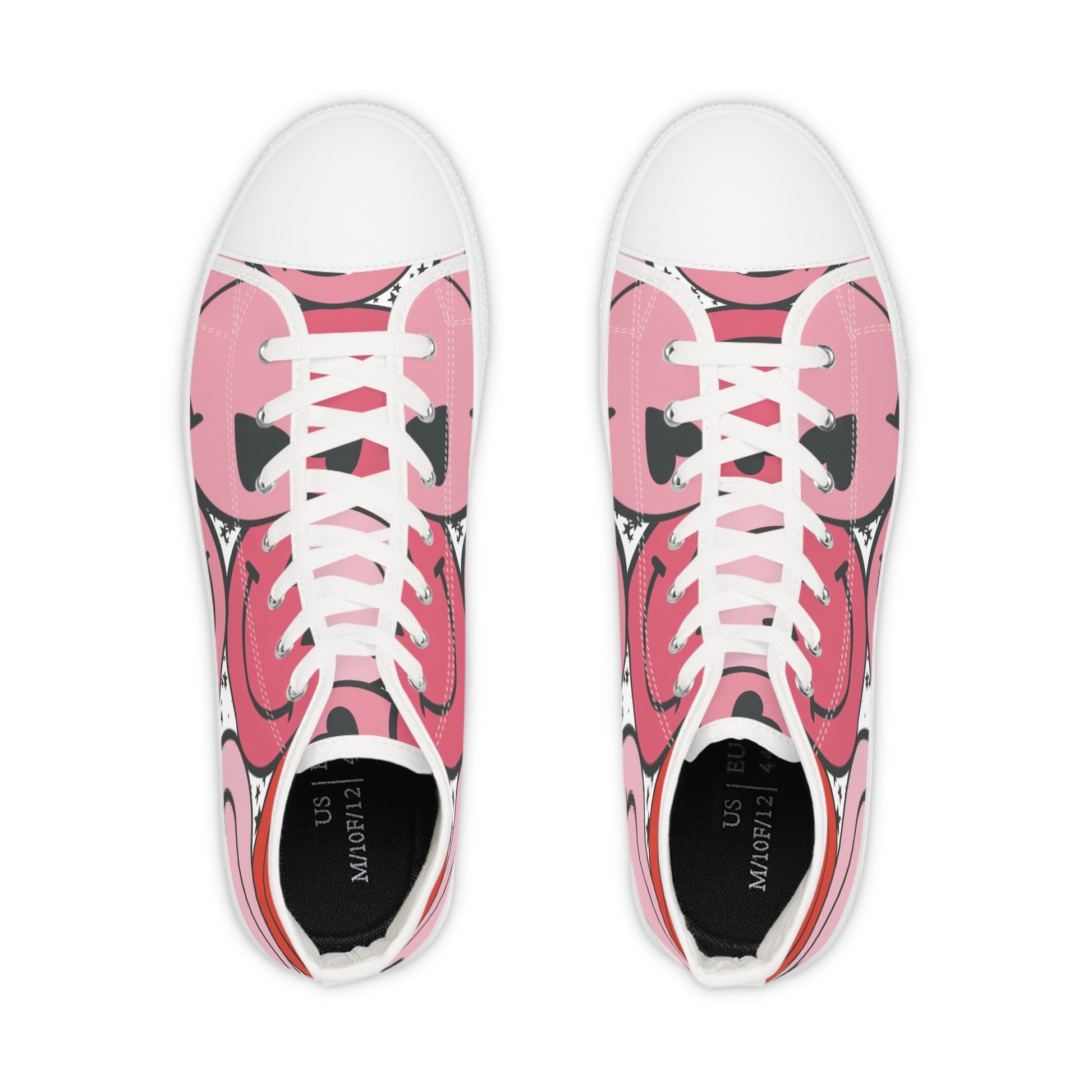 Big Smiley Face x Heart Eyes Pink and Red Men's High Top Sneakers, Artsulli - Art is Long, Life is Short, Shoes, , , , , , , 